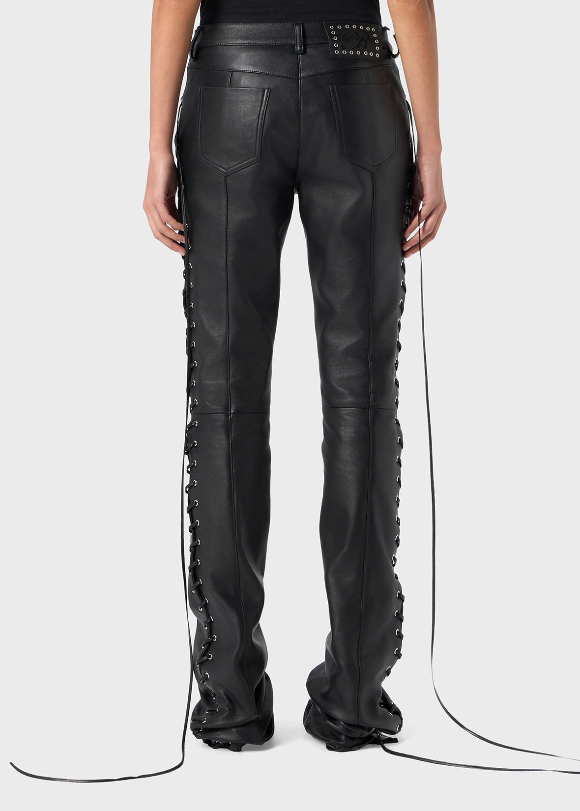 LEATHER PANTS WITH CRISSCROSSED LACES - 4