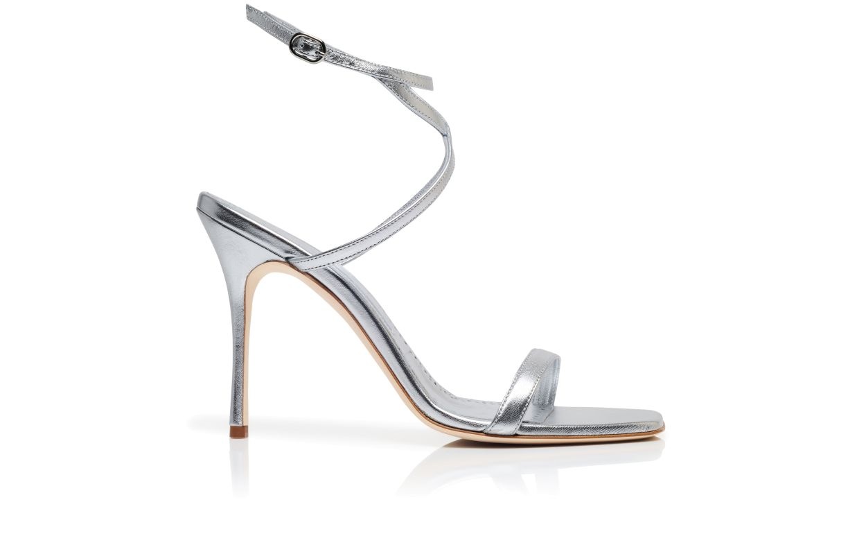 Silver Nappa Leather Ankle Strap Sandals - 1