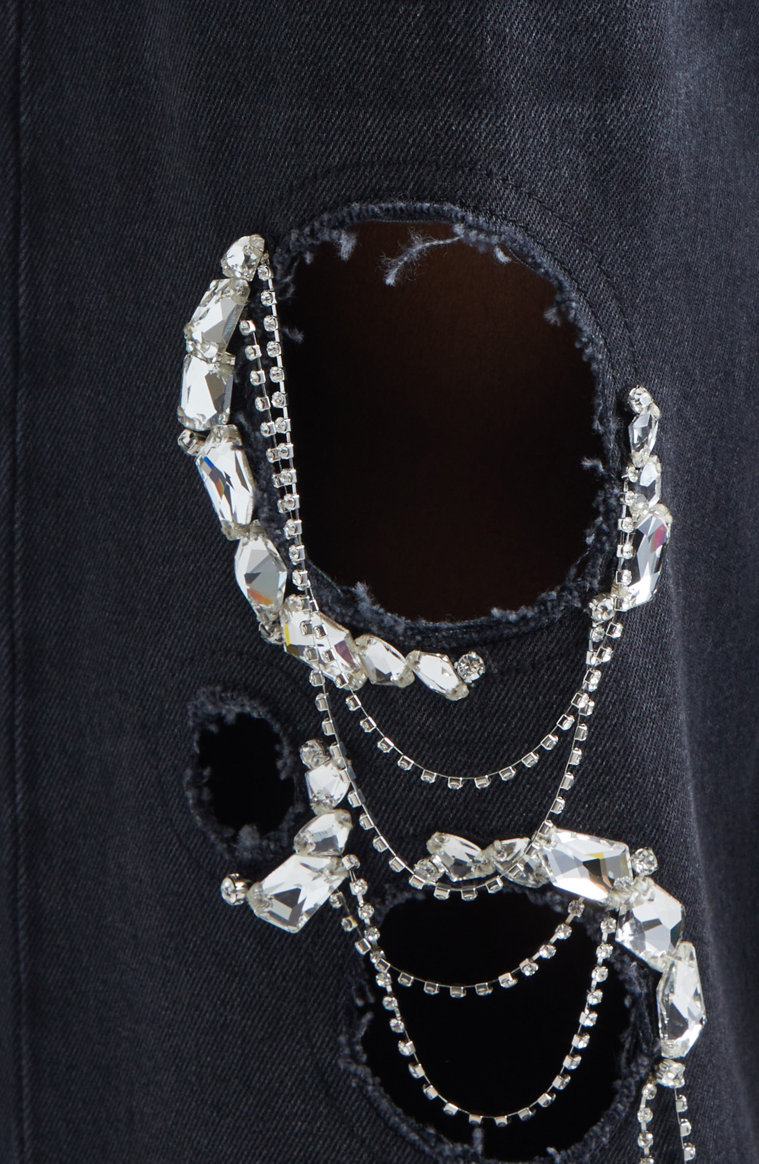 Area Crystal Chain Cutout Relaxed Jeans in Washed Black at Nordstrom - 6