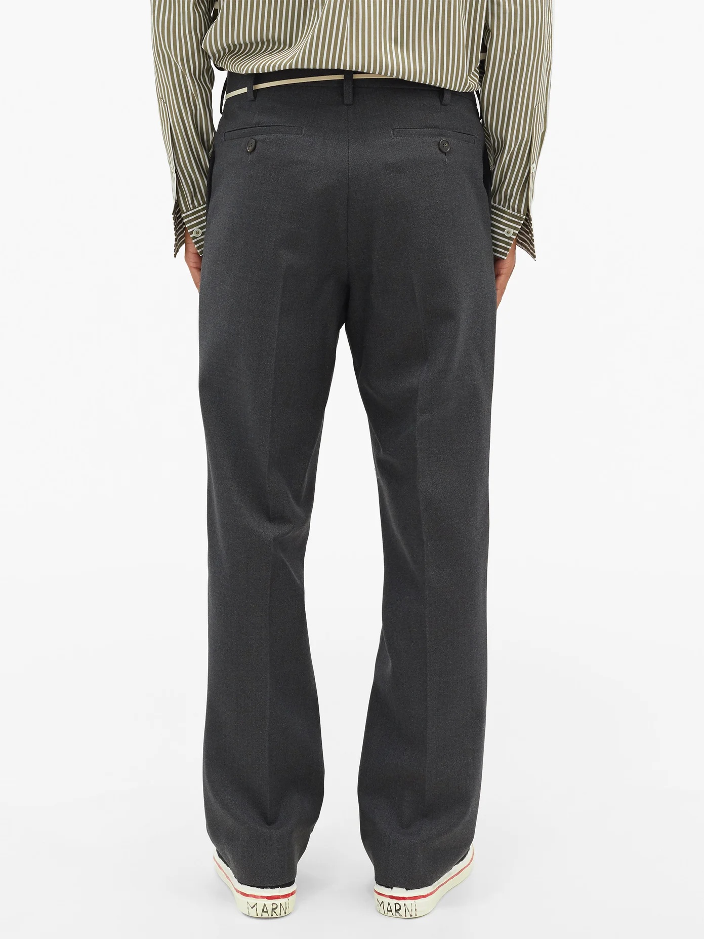 Waist-tie high-rise wool trousers - 5