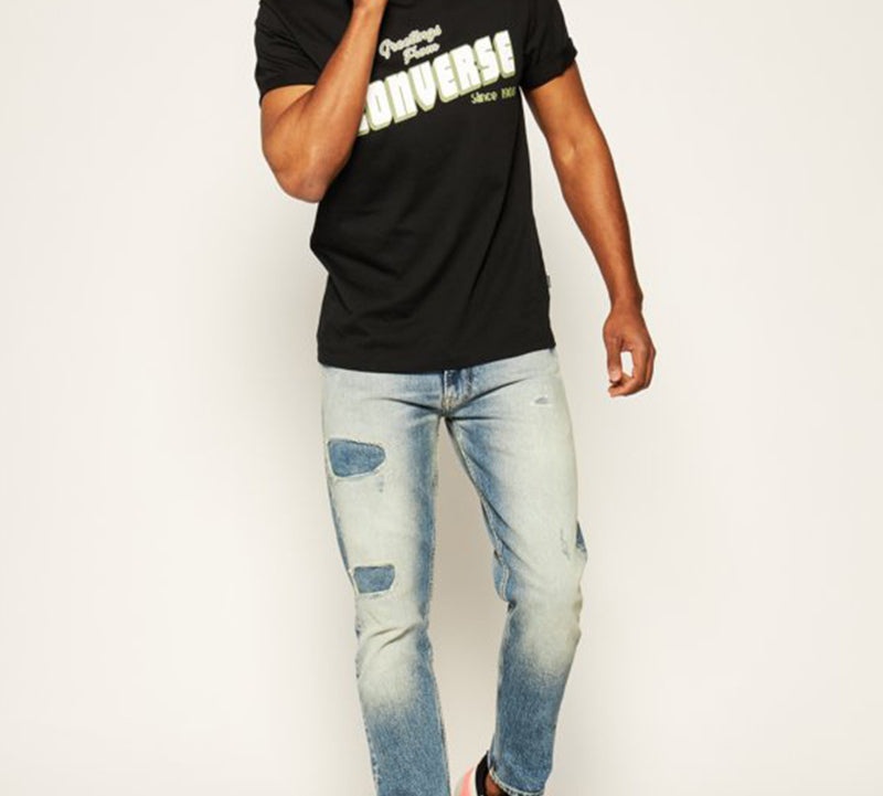 Men's Converse Loose Alphabet Printing Short Sleeve Casual Black 10019604-A02 - 3