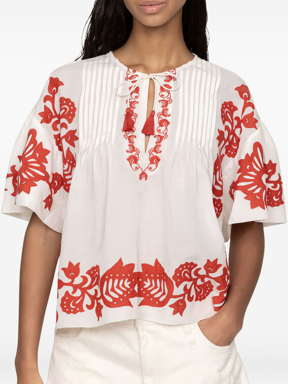 Liliana pleated embroidered blouse - 2