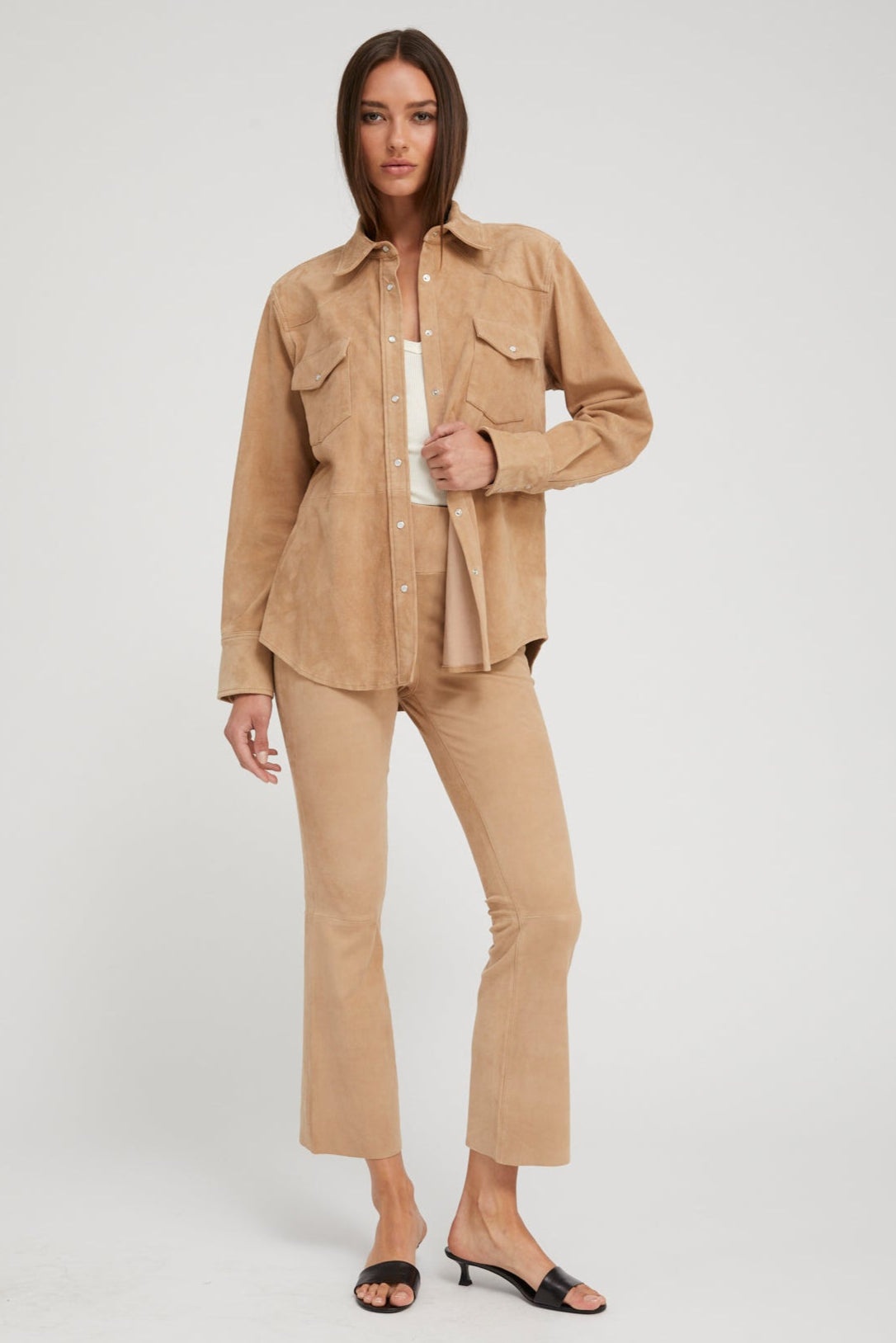 SAND SUEDE WESTERN BUTTON DOWN - 2