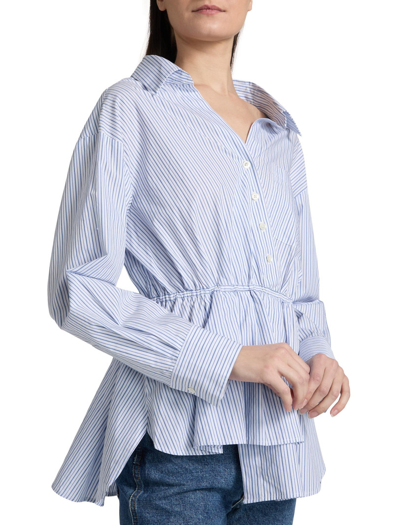 Women's Falling Off The Shoulder Poplin Shirt - Blue Stripe 6