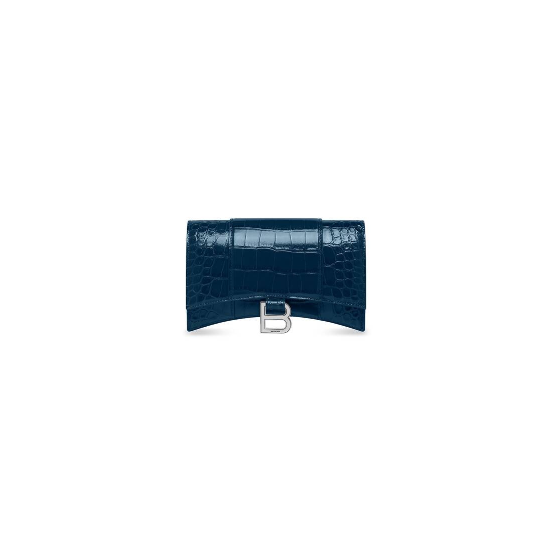 Women's Hourglass Wallet With Chain Crocodile Embossed in Dark Blue - 6