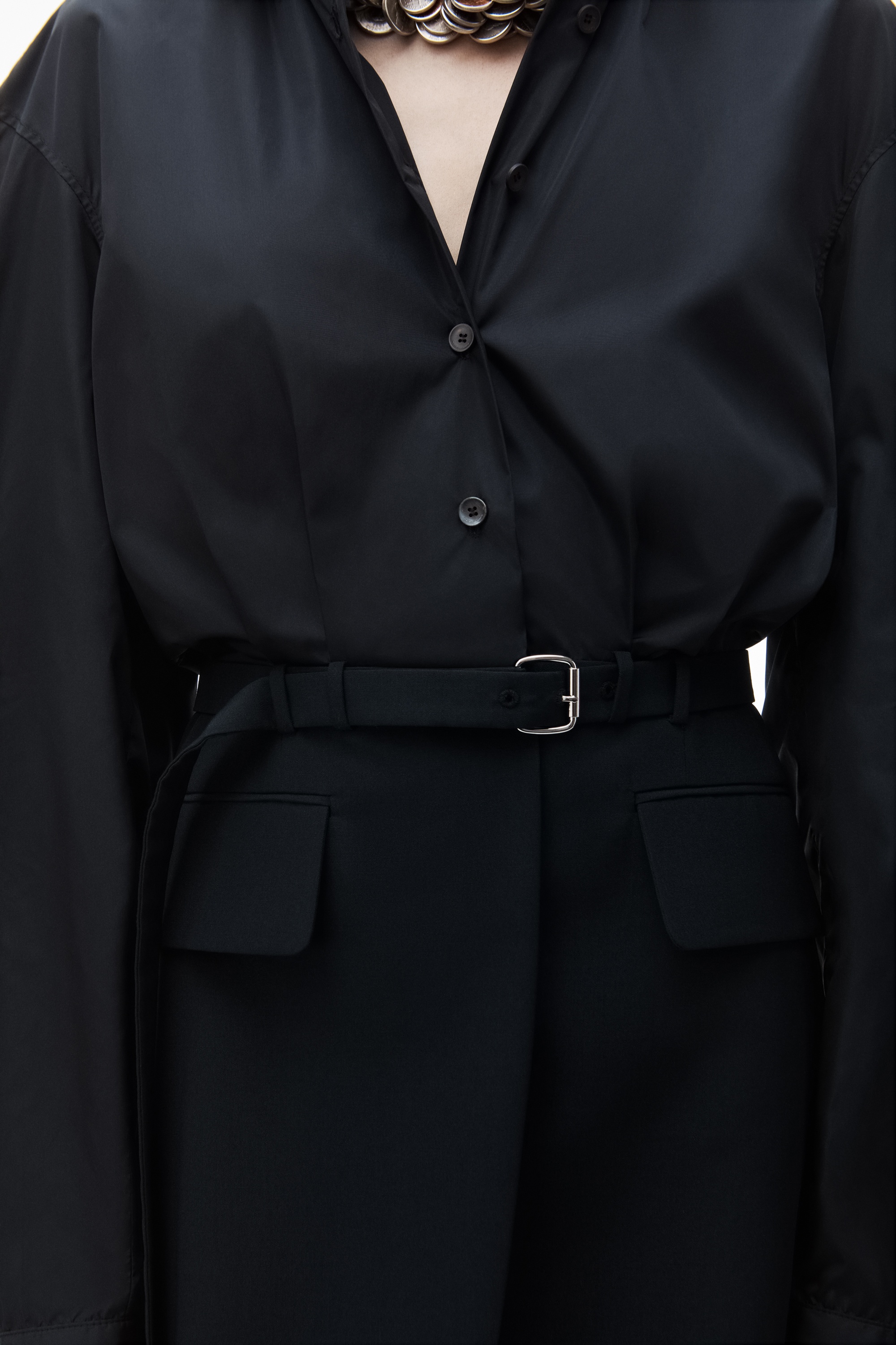 belted shirt blazer in crisp nylon - 4