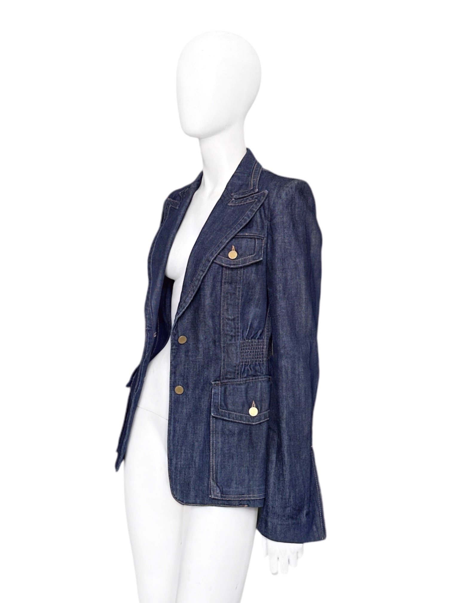 Gucci Fall 2003 Tom Ford Blue Denim Military Blazer Jacket 40 - 2