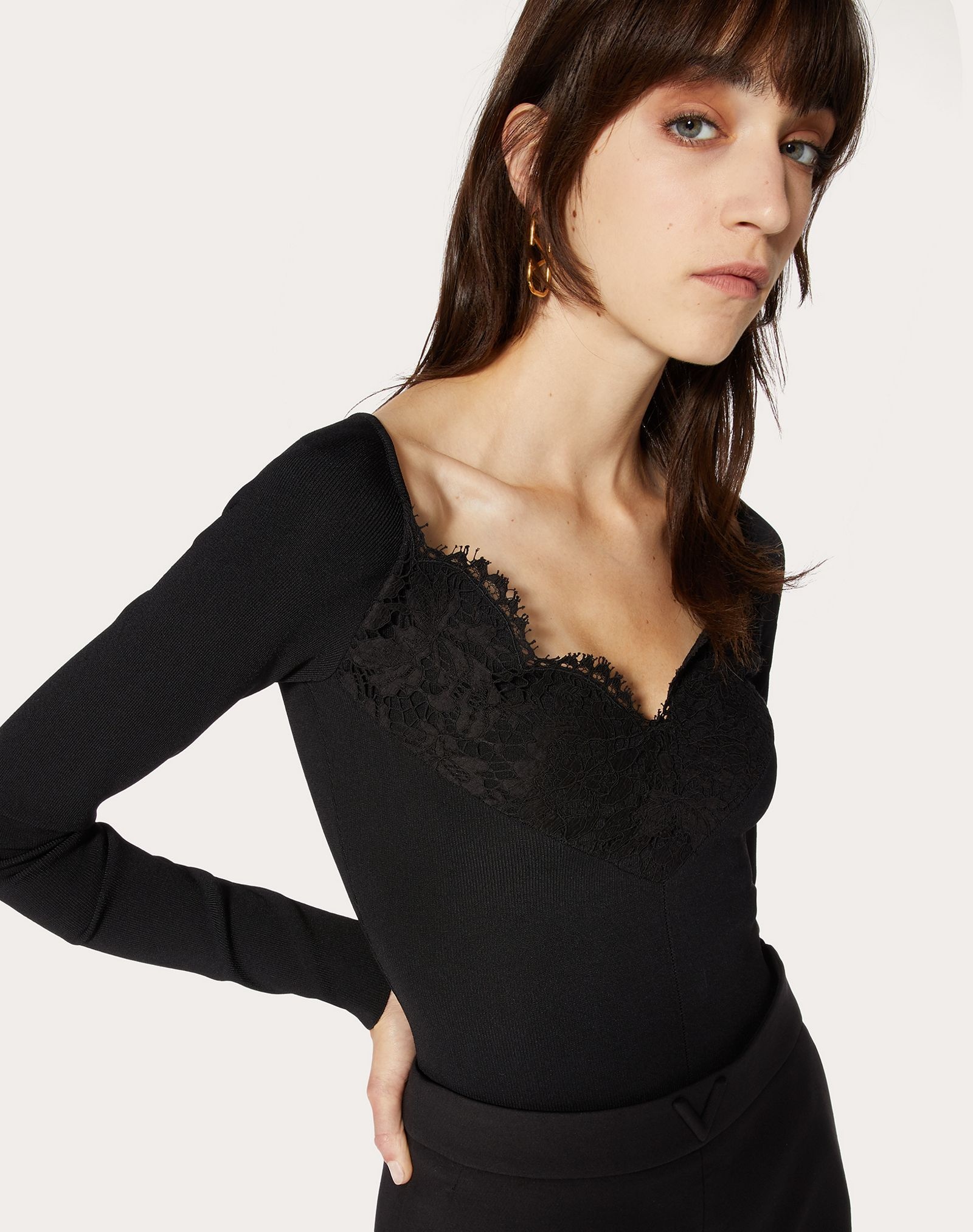 Stretch Viscose and Heavy Lace Sweater - 5