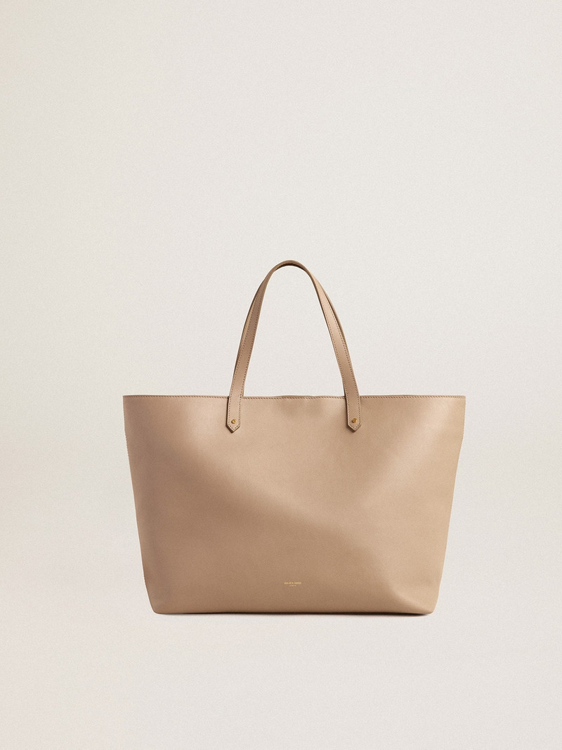 Dove-gray Pasadena Bag in smooth leather with gold logo 1