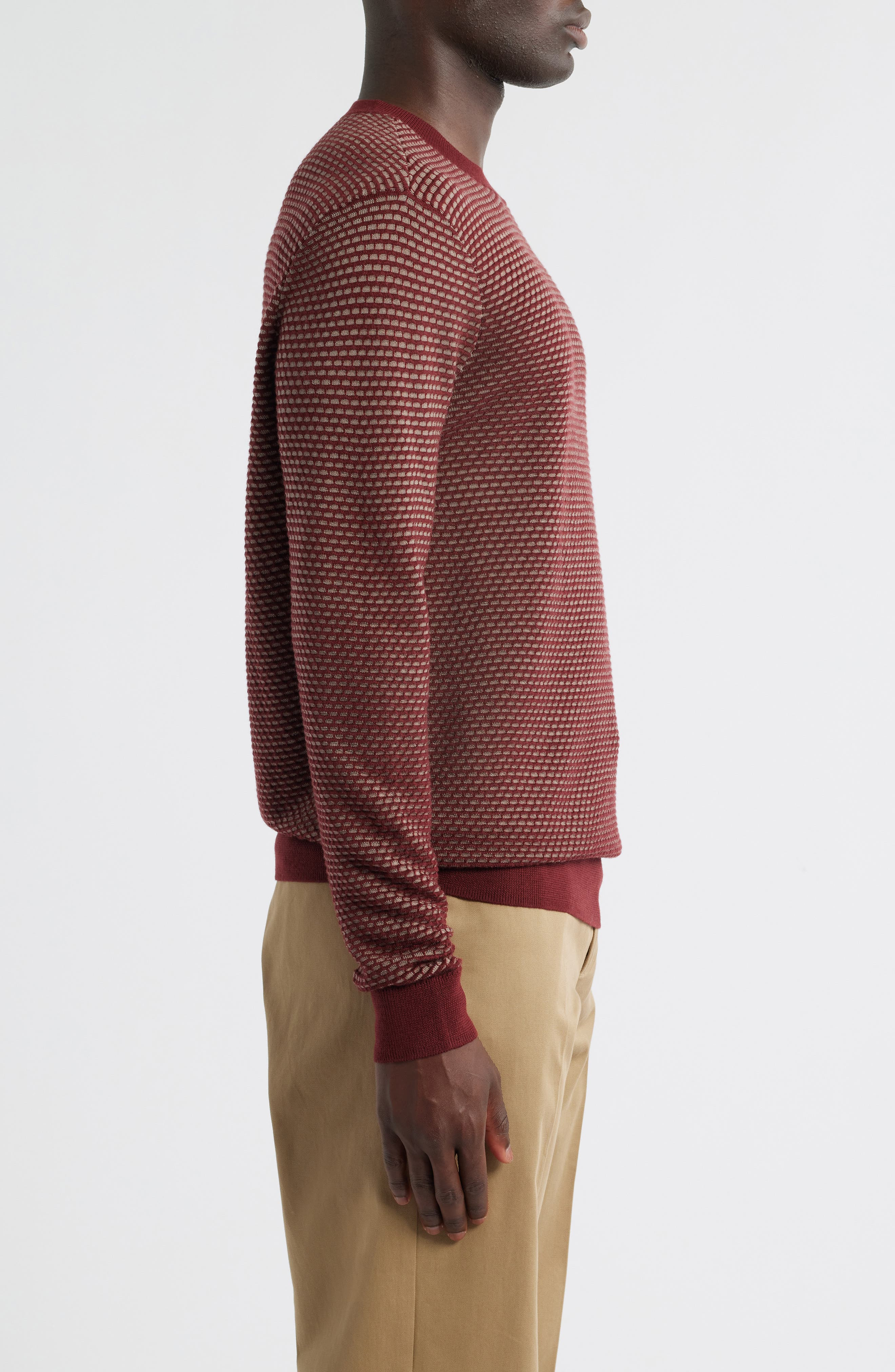 Emporio Armani Geo Jacquard Virgin Wool Blend Crewneck Sweater in Brick Red at Nordstrom - 3
