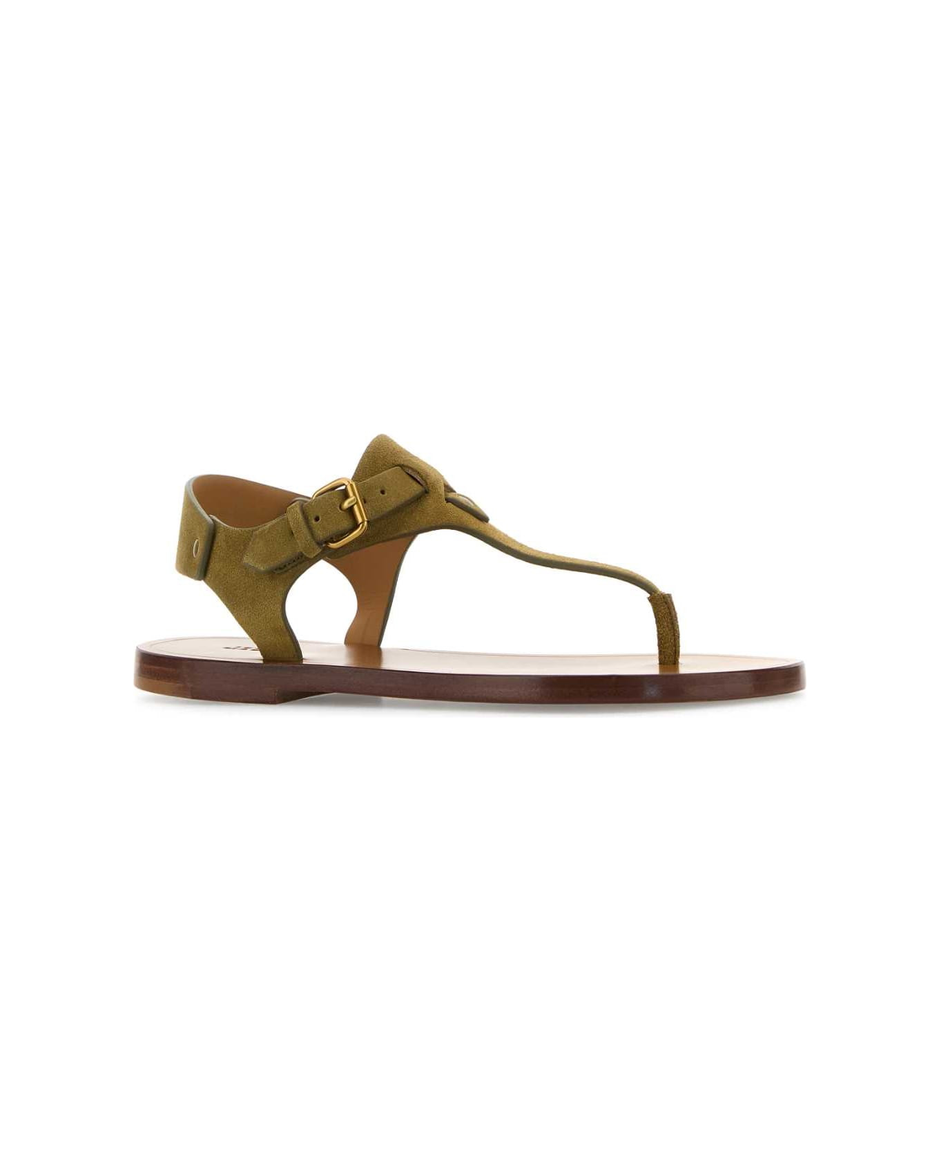 Army Green Suede Thong Sandals - 2