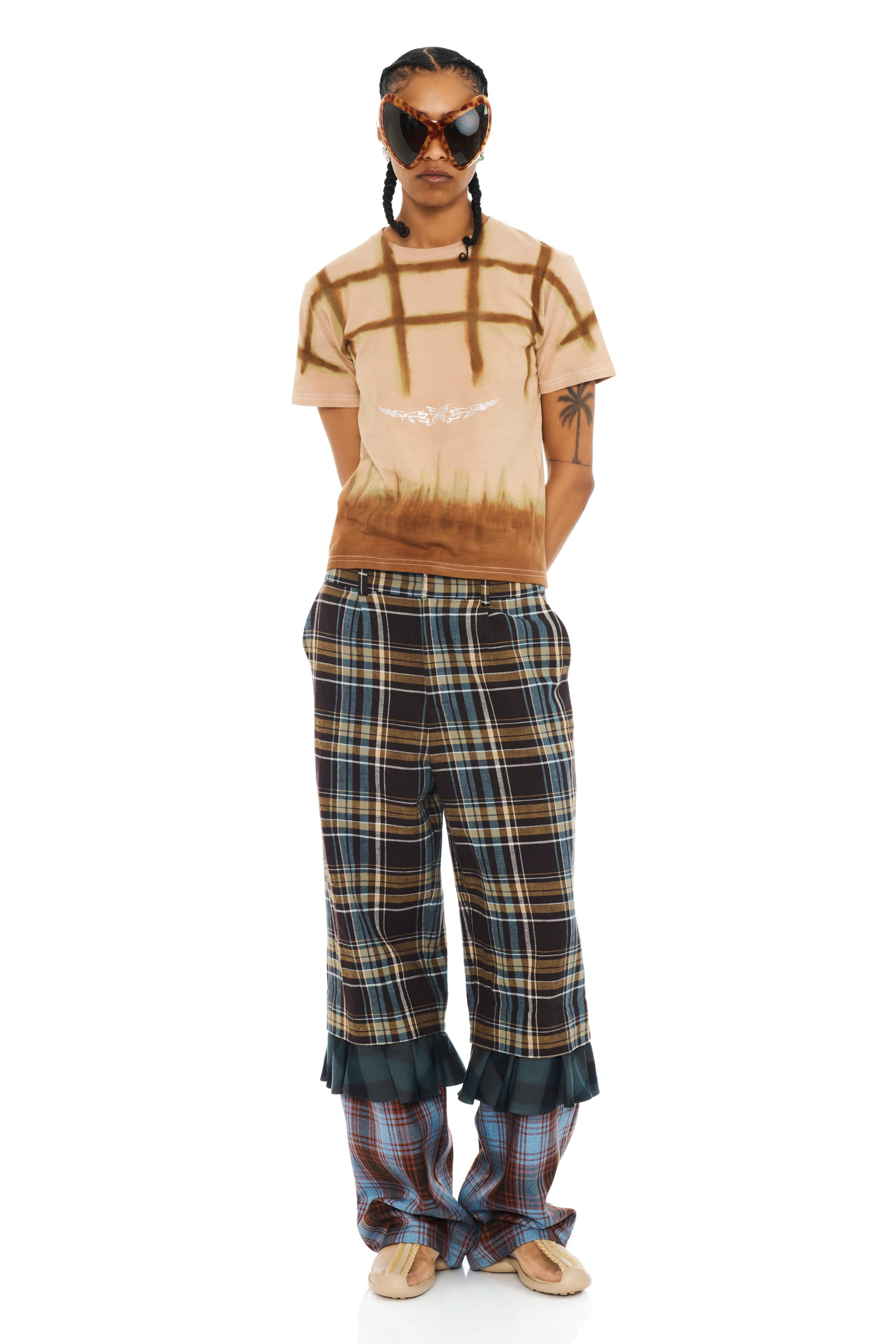 CAMEL PLAID PAINTED RHINESTONE TEE - 2