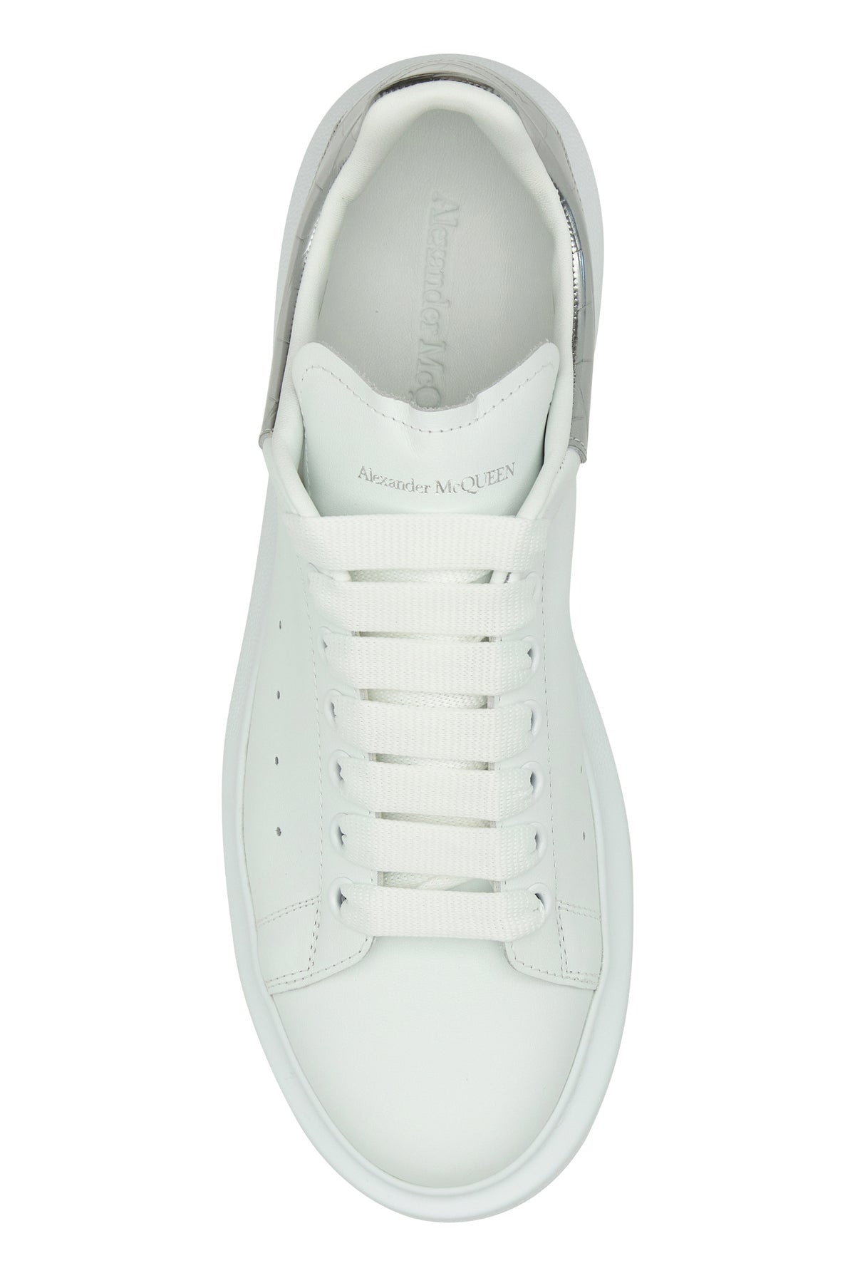 White leather sneakers with silver leather heel - 4