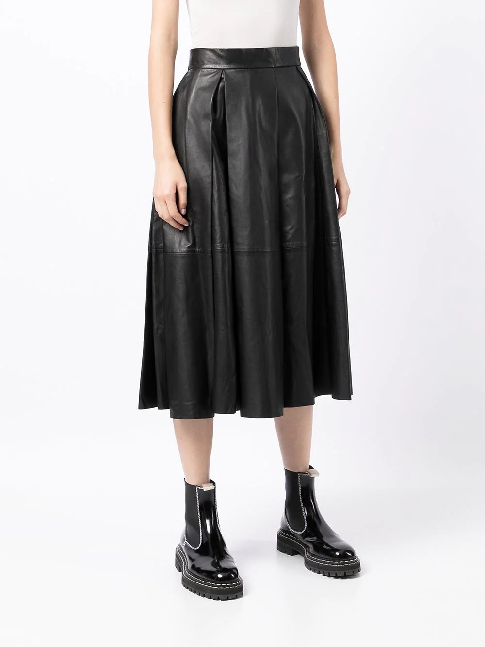 high-waisted leather pleated skirt - 3