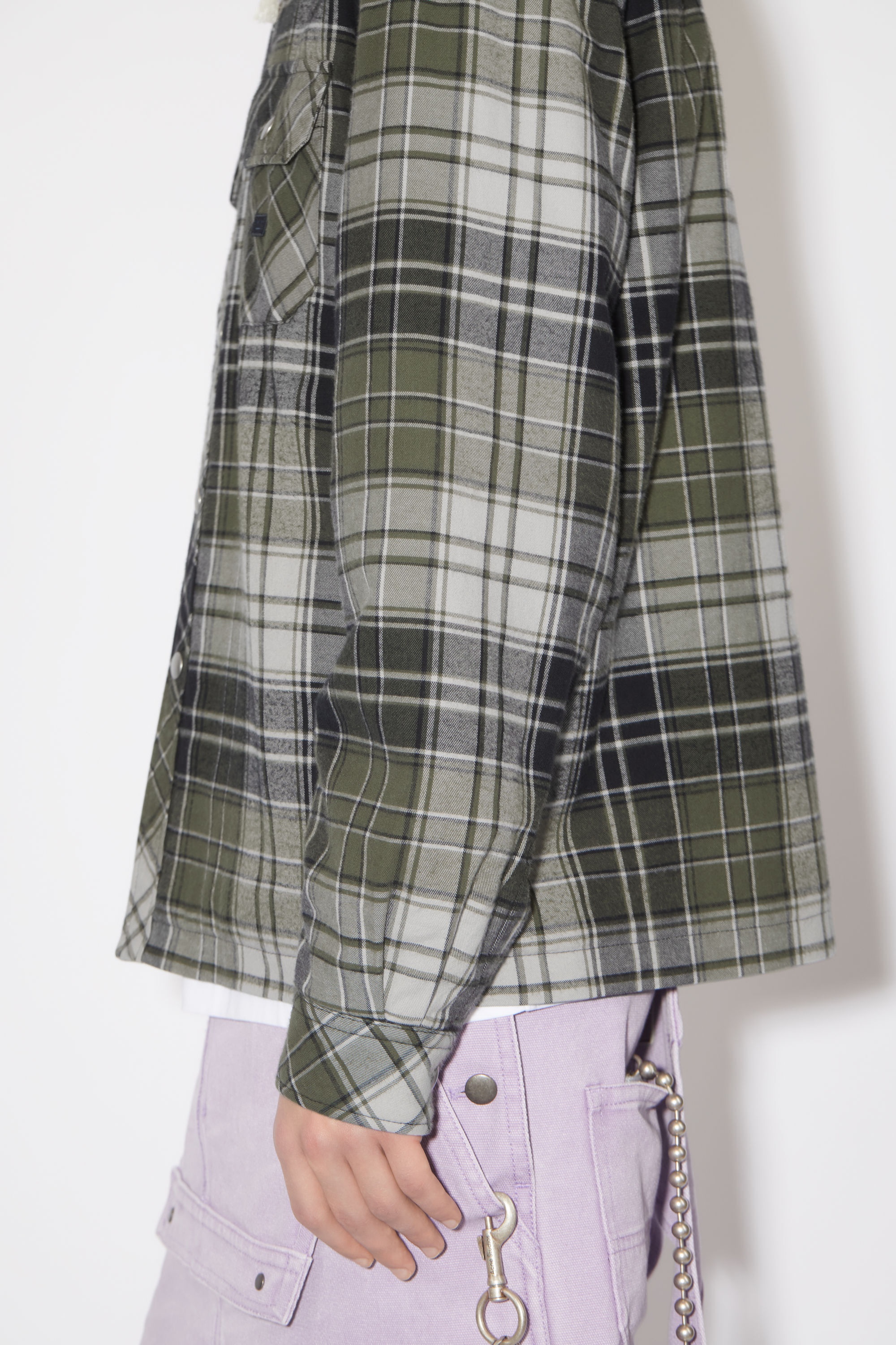 Check hooded jacket - Grey/Dark Green - 5