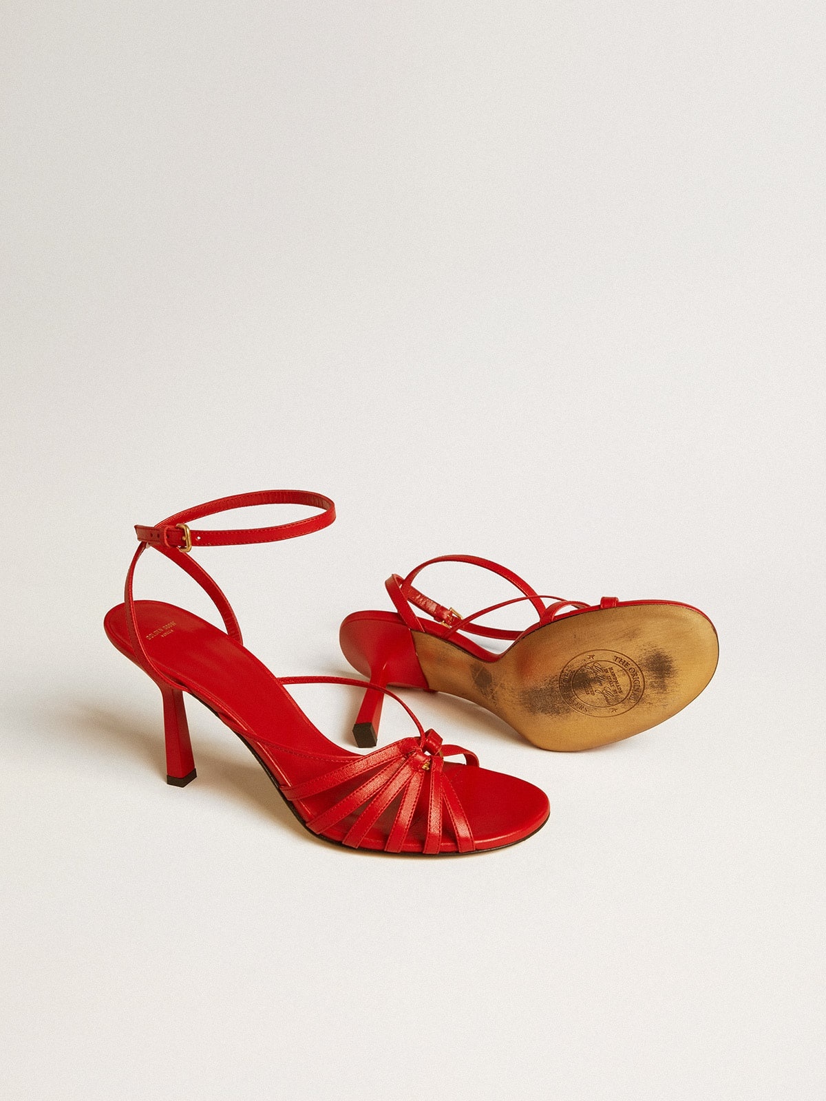 Nico high heel sandals in red nappa leather with gold chain - 4