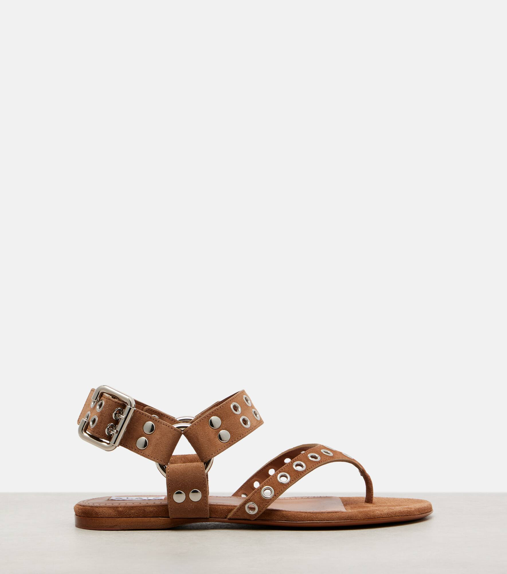 Biker studded suede thong sandals - 4