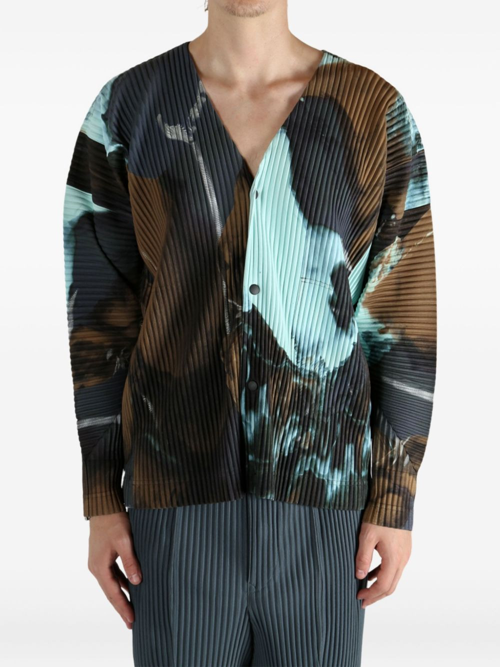 pleated print cardigan - 2