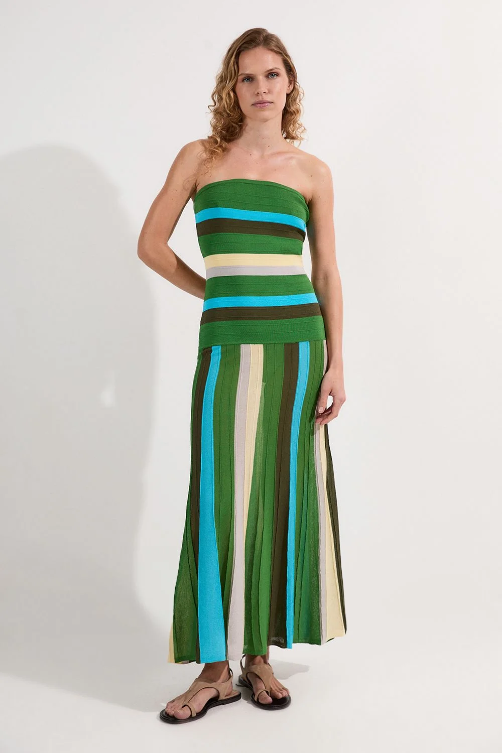 Striped Bardot Knit Maxi Dress - 1