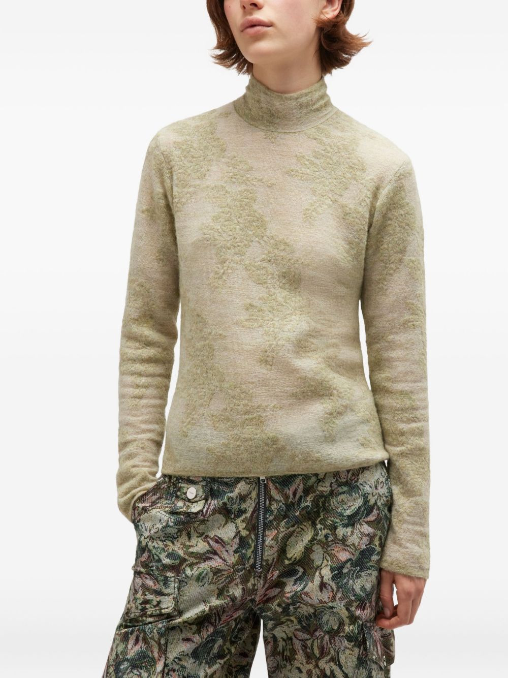 flower jacquard mockneck sweater - 3