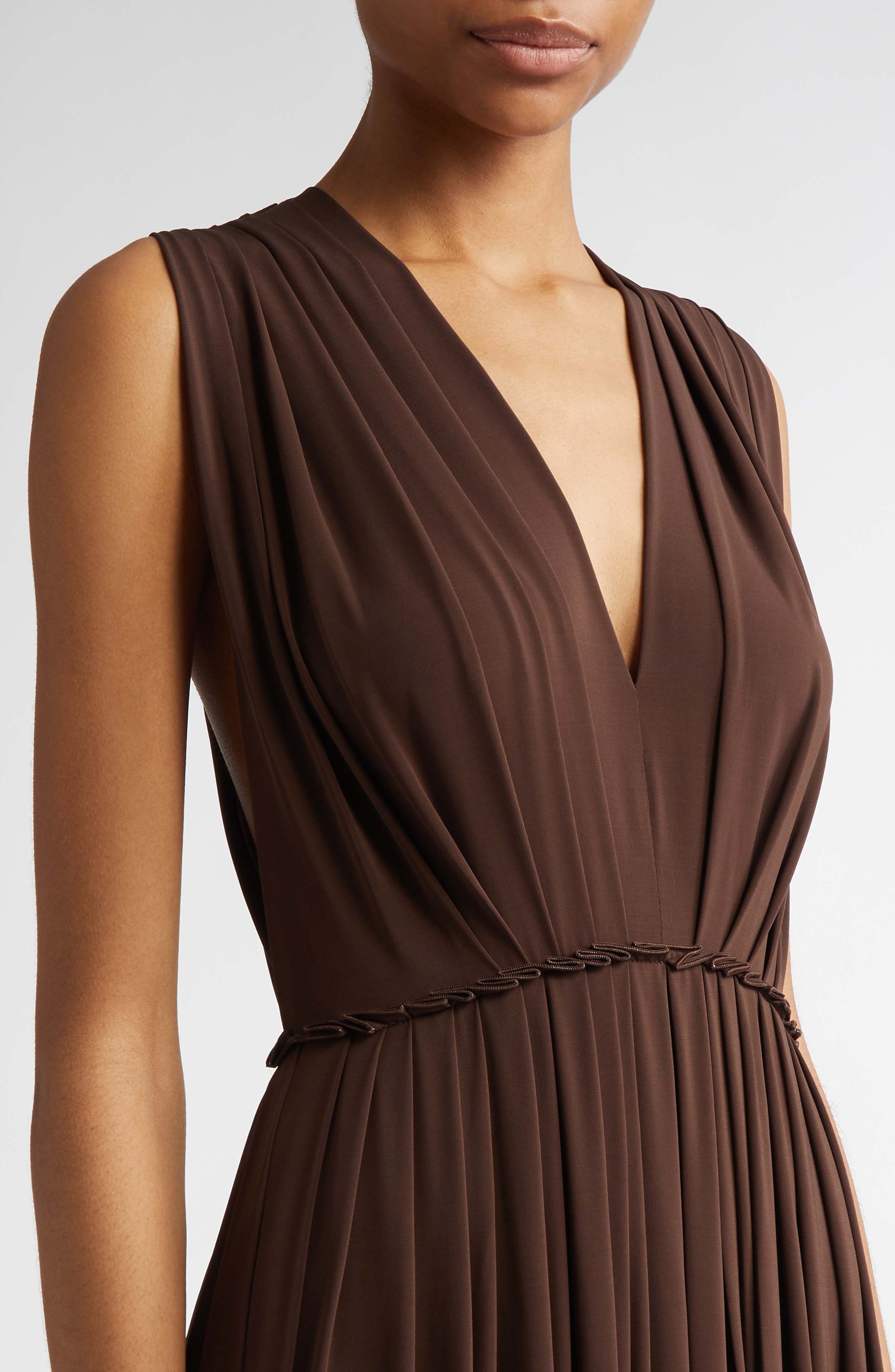 Max Mara Walter Pleated Jersey Dress in Coffee at Nordstrom - 4