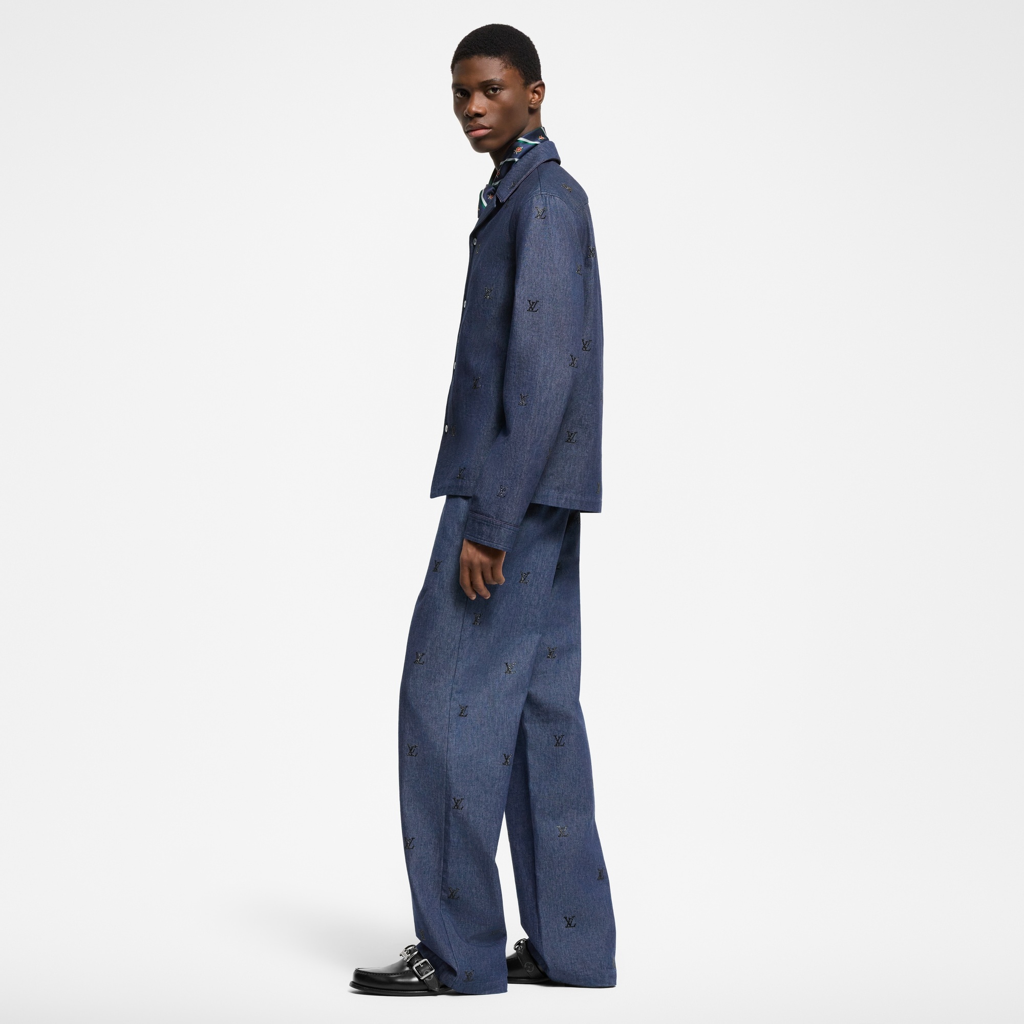 LV Blason Embellished Denim Pajama Shirt - 3