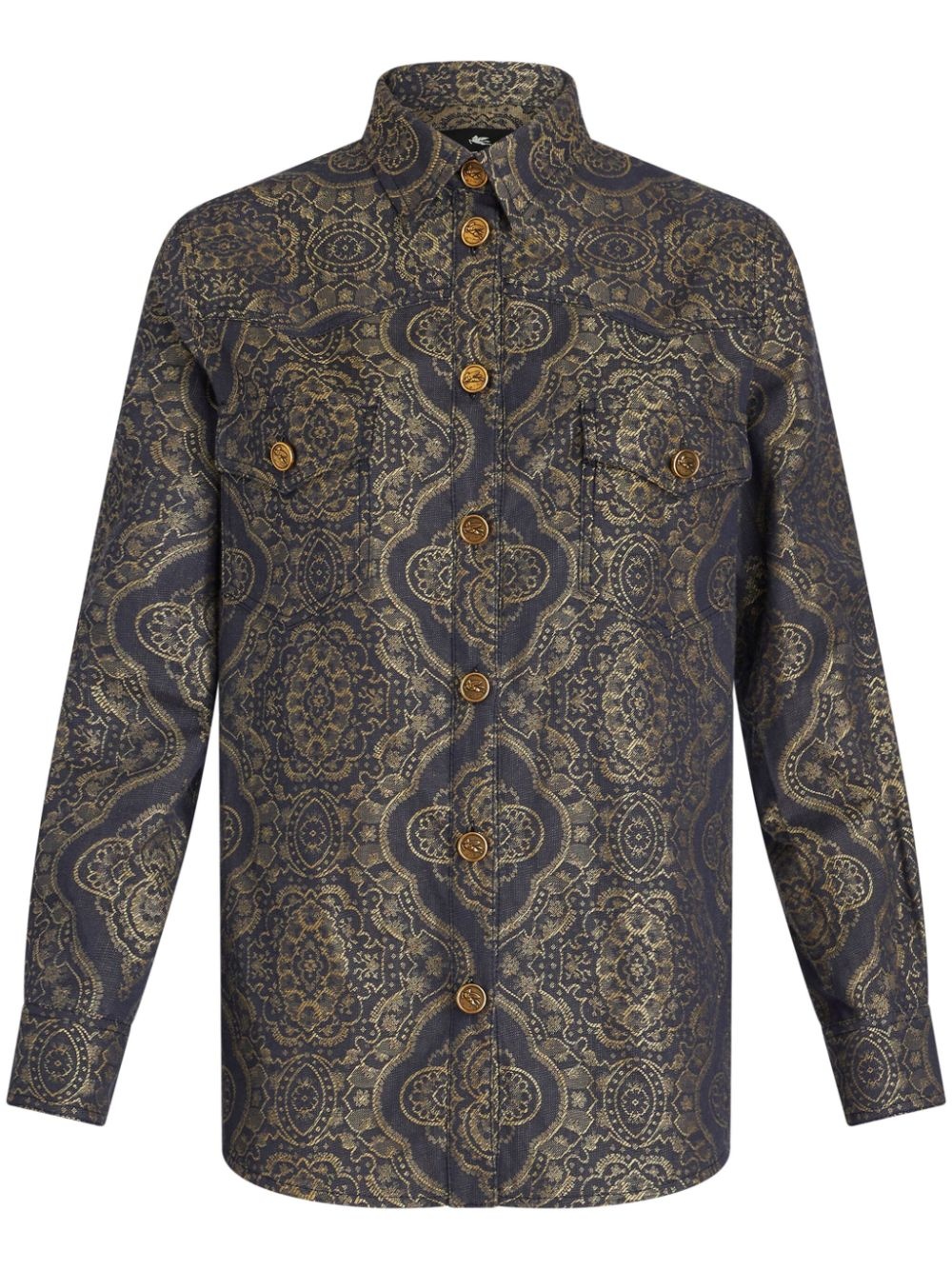 patterned-jacquard denim shirt - 1