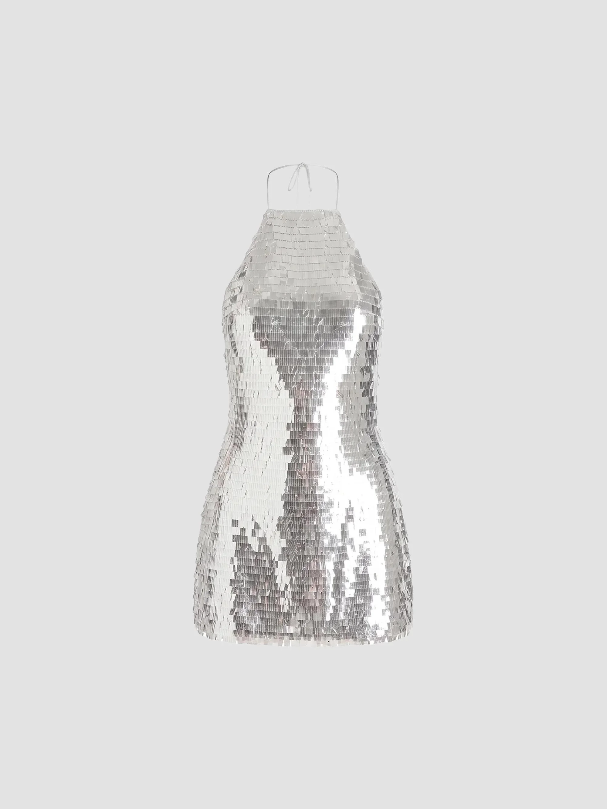 Women's Jawa Sequin Halterneck Mini Dress - Greige - 1
