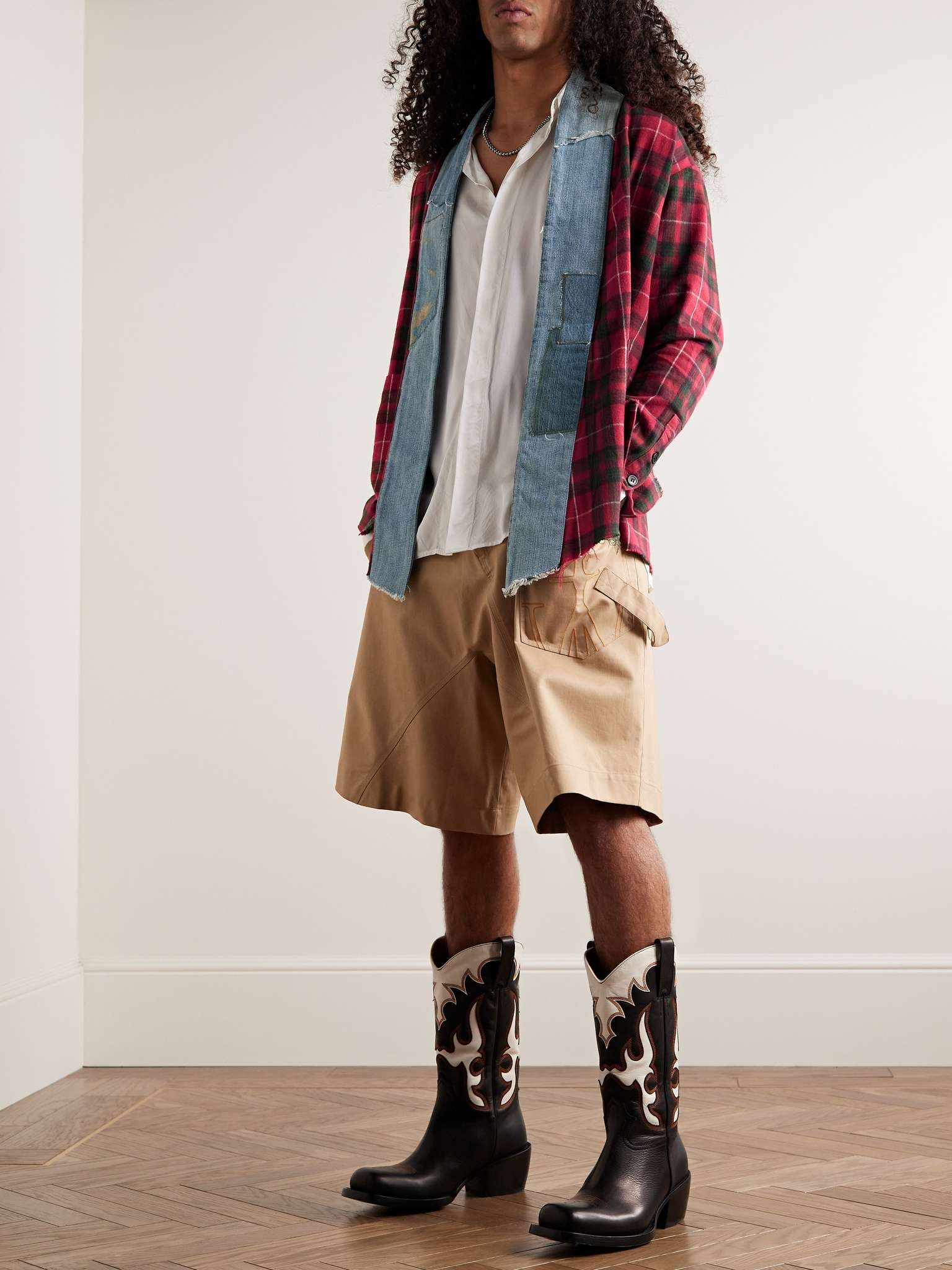 Shawl-Collar Denim-Trimmed Checked Cotton-Flannel Cardigan - 2