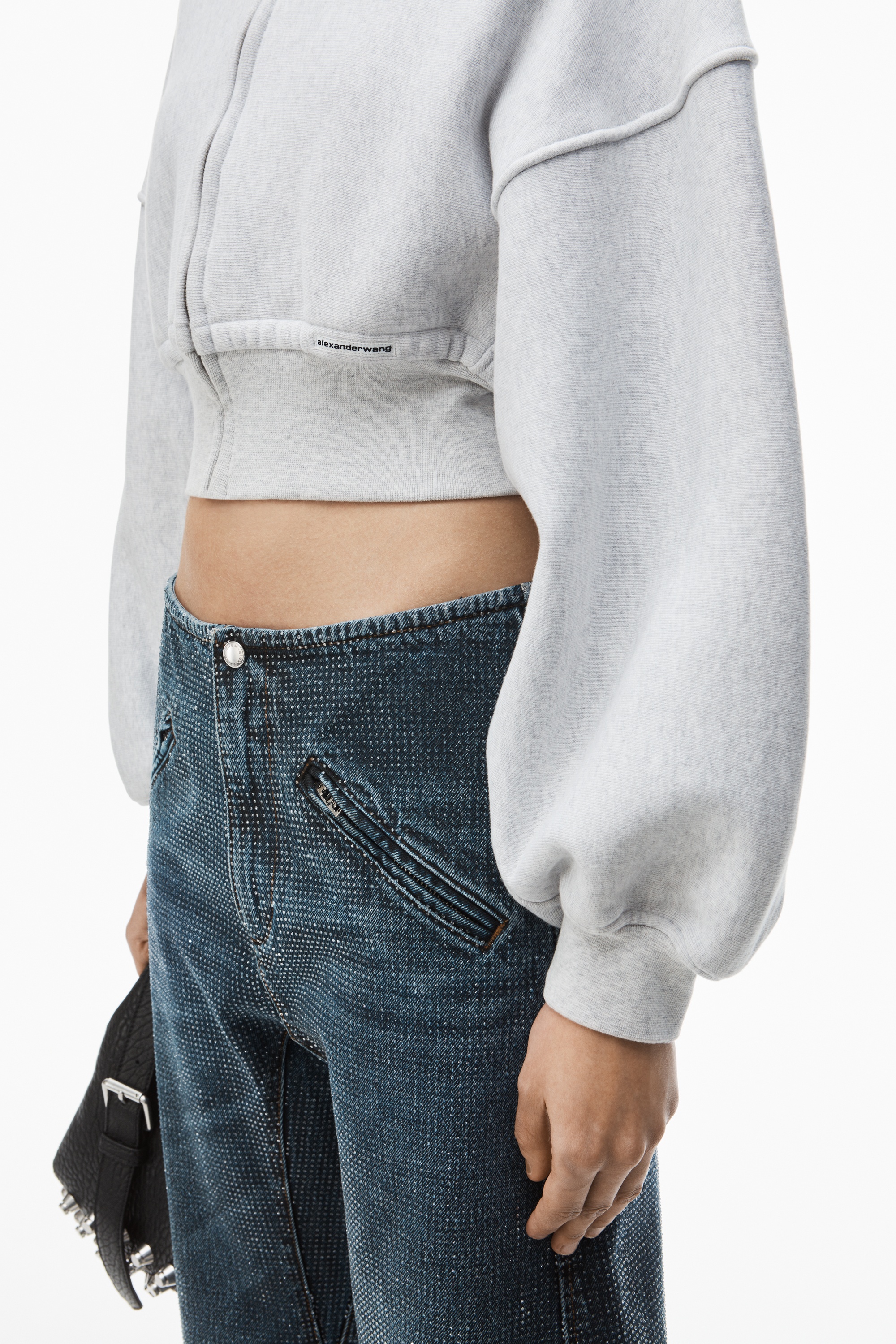 cropped zip up hoodie in classic cotton terry - 3