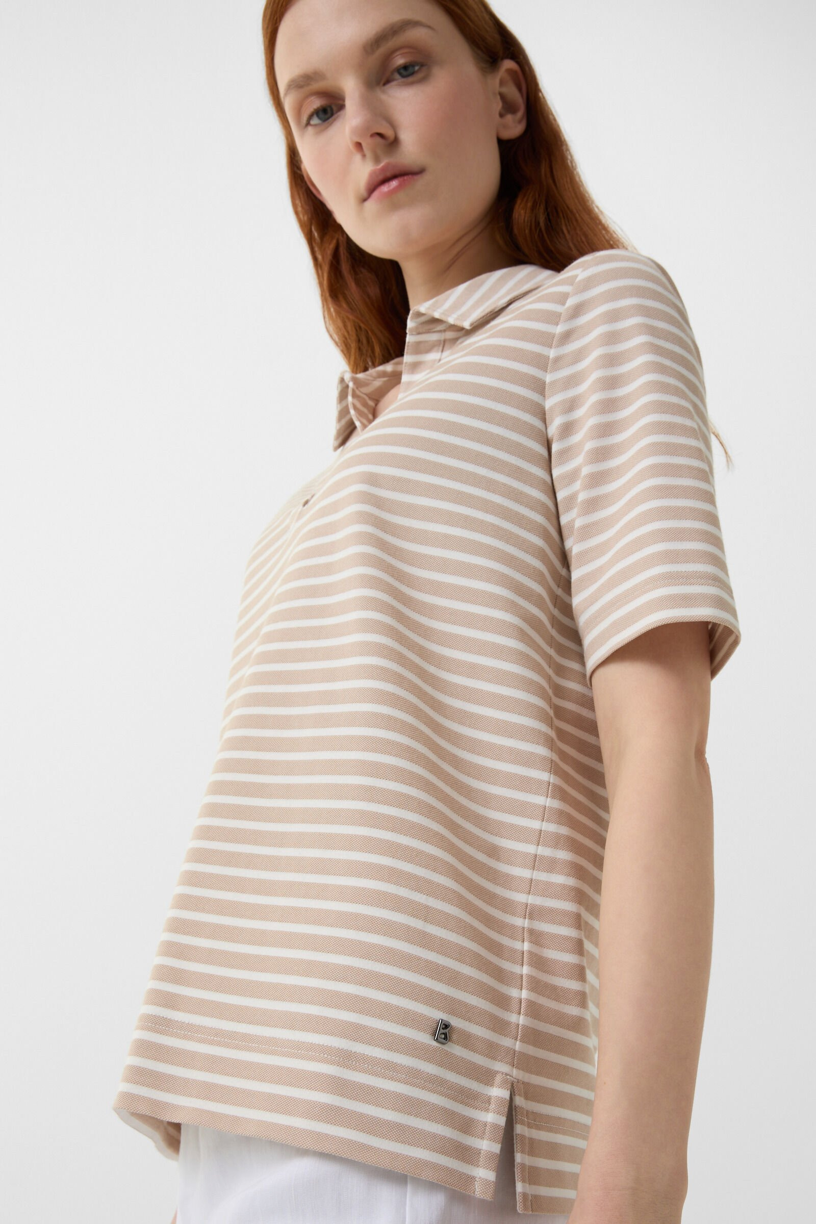Peony polo shirt in Sand/Off-White - 5