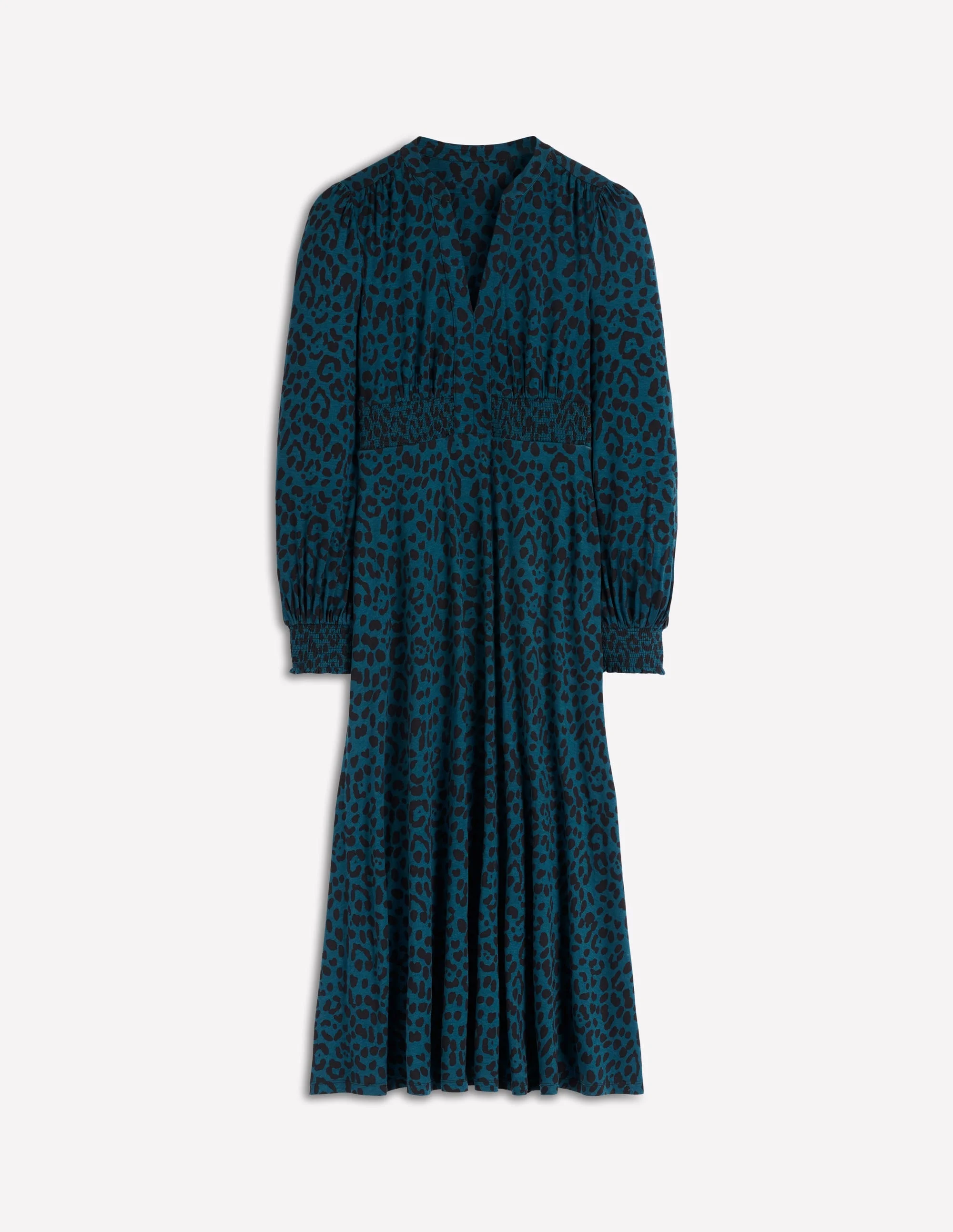 Ivy Smocked Midi Dress-Midnight Ocean, Brushed Animal - 1
