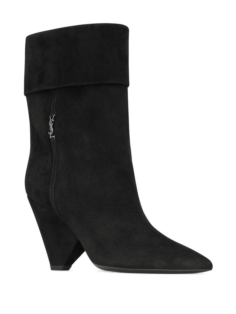 SAINT LAURENT niki booties in suede and silver-tone monogram outlook