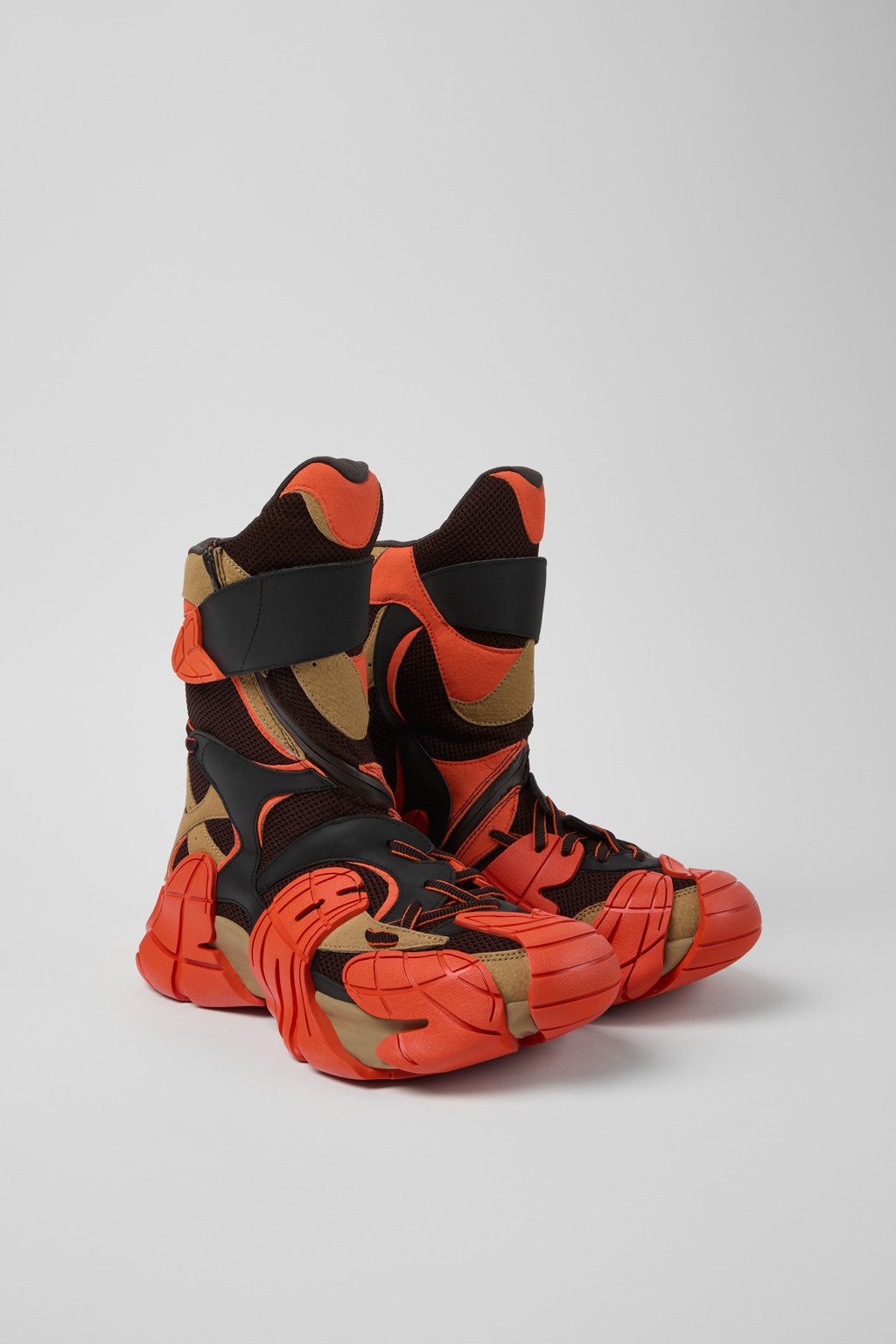 Orange and Brown Textile Boots - 2