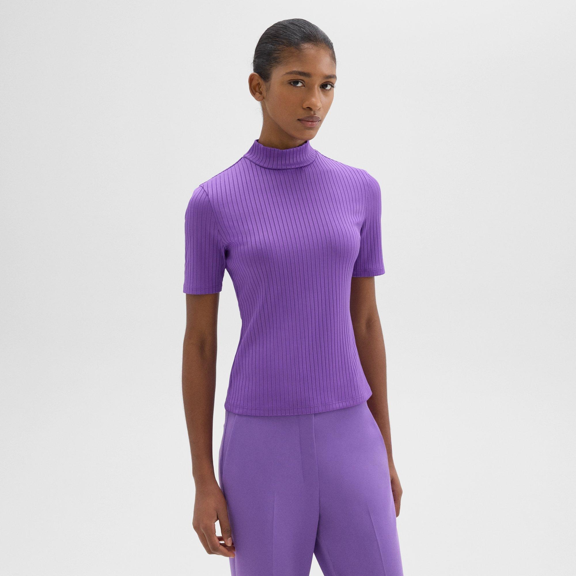 Mock Neck Short-Sleeve Top in Rib Knit - 3