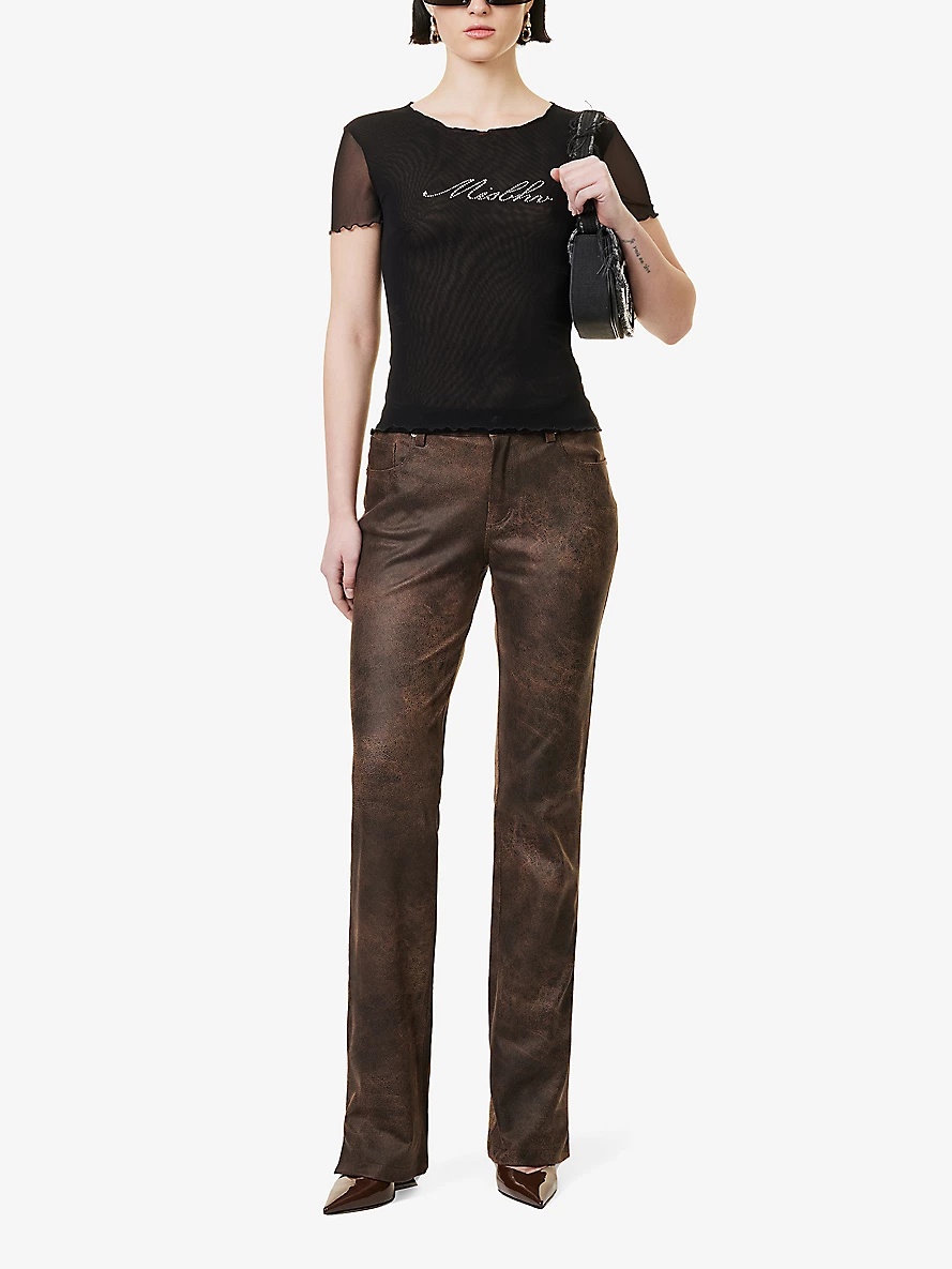 Straight-leg mid-rise faux-leather trousers - 2