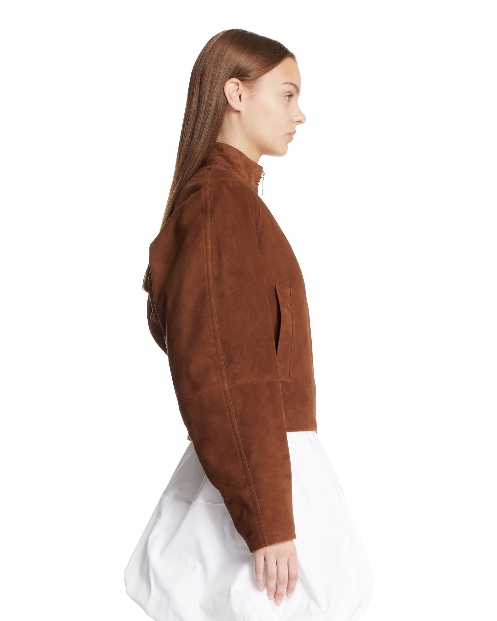 Brown Suede Rounded Jacket - 5