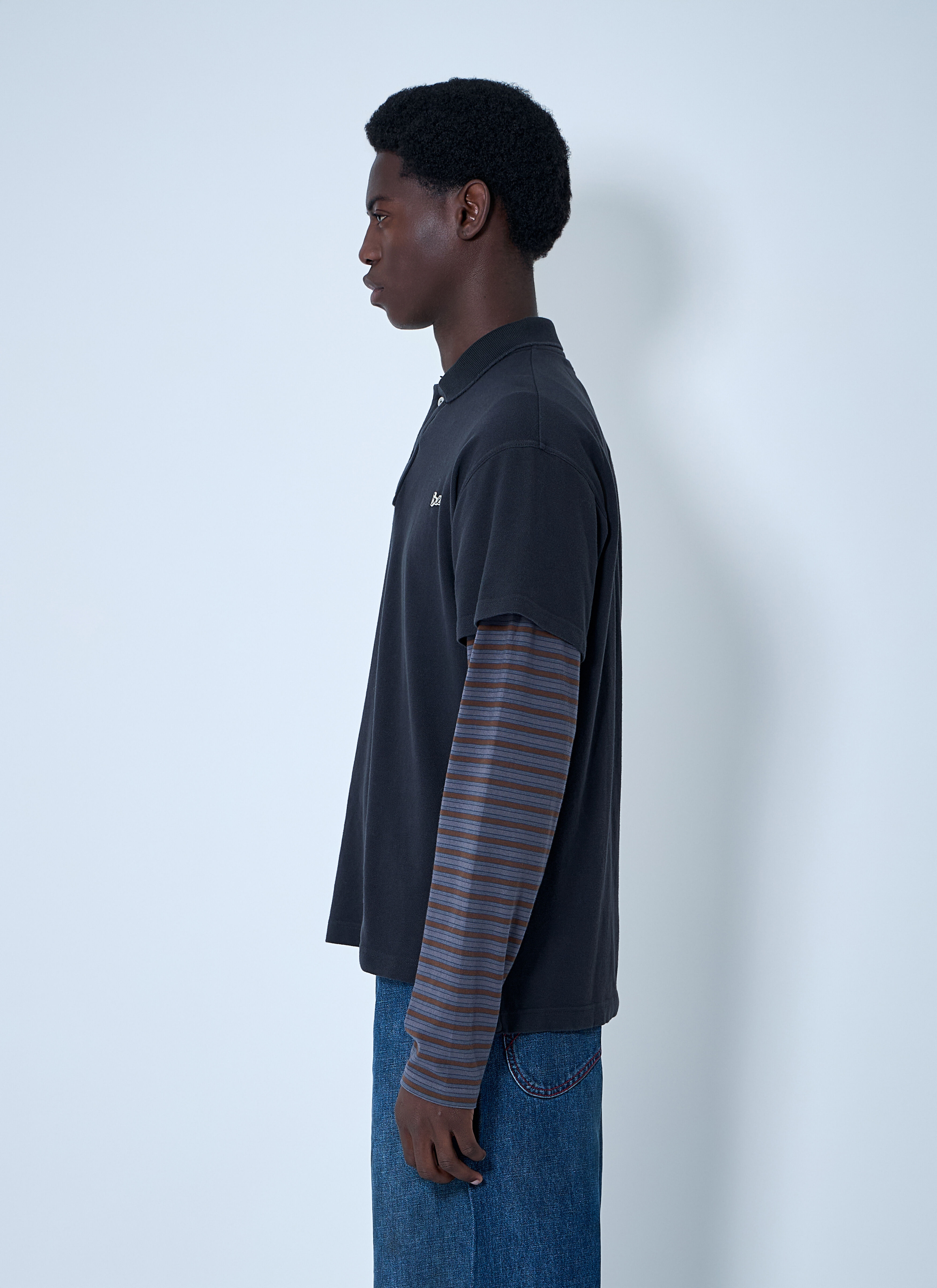 トップス 25ss ERL DOUBLE SLEEVE POLO T-SHIRT ERL Double Sleeve Polo T-Shirt | Black | SVD USA