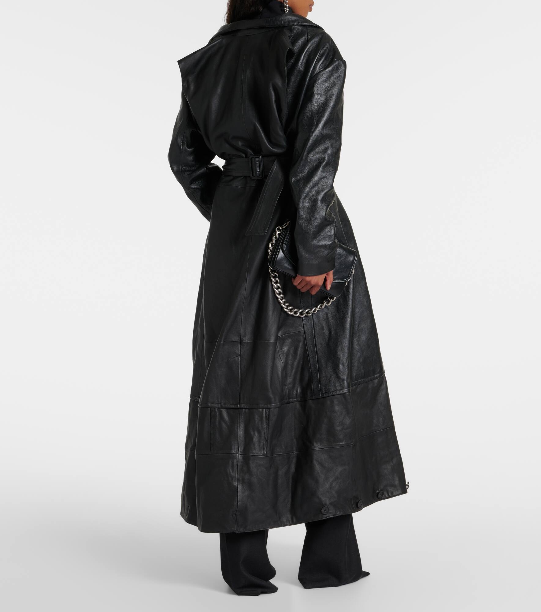 Single-breasted leather coat - 3
