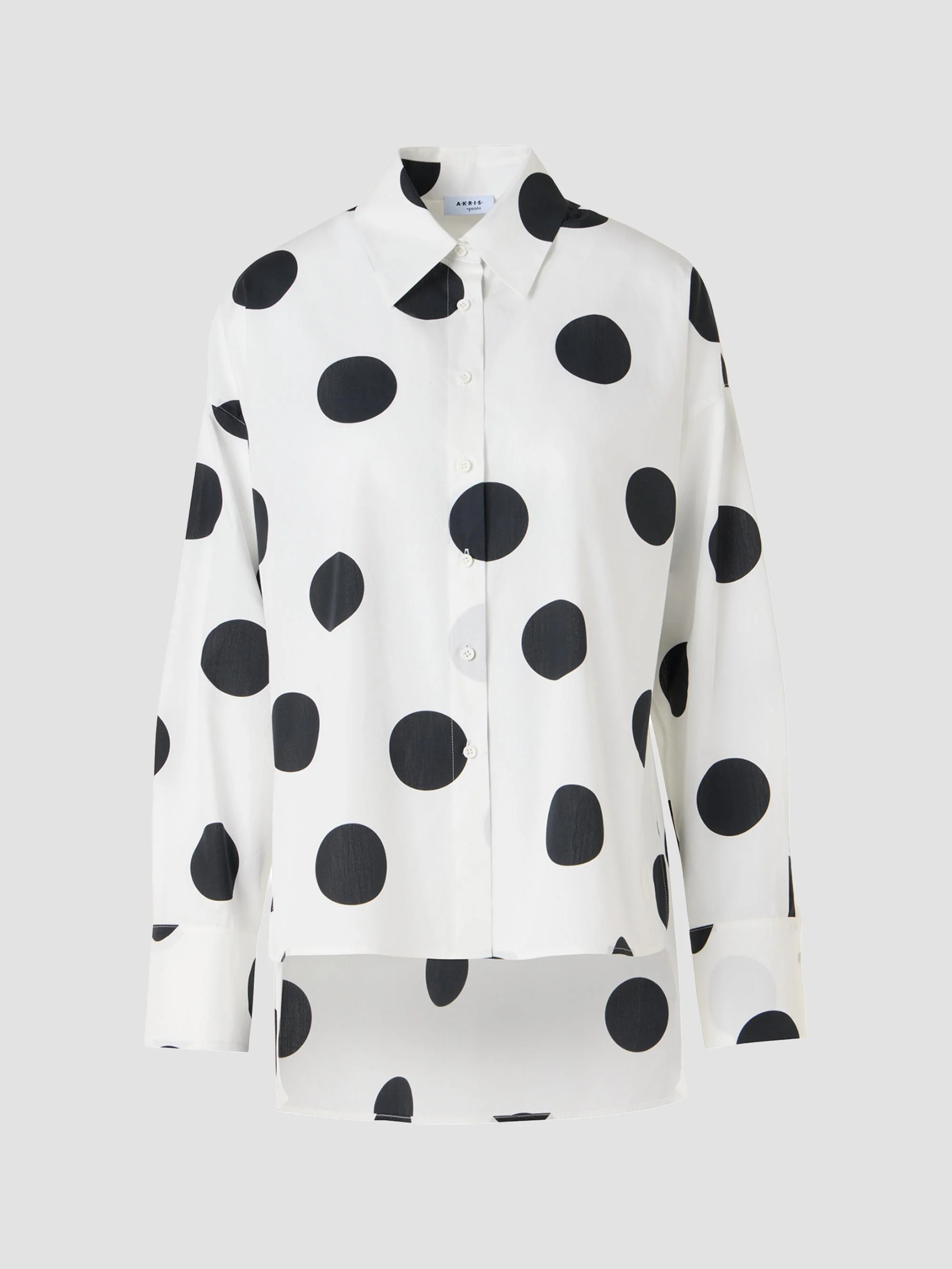 Women's Polka Dot Cotton Oversized High-Low Shirt - Cream Black - 1