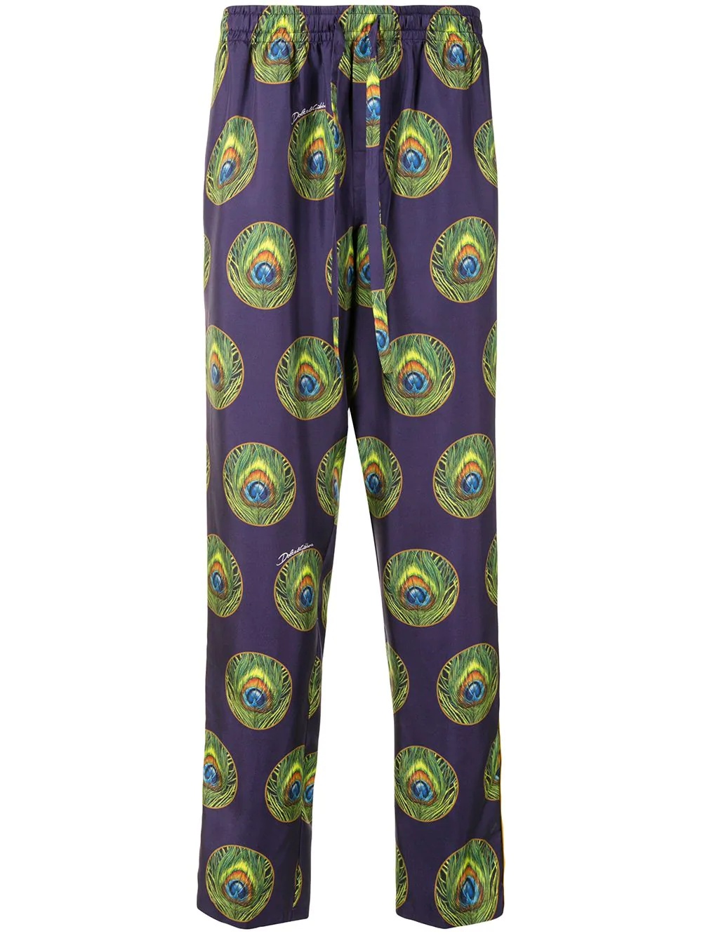 peacock feather print pyjama-style trousers - 1