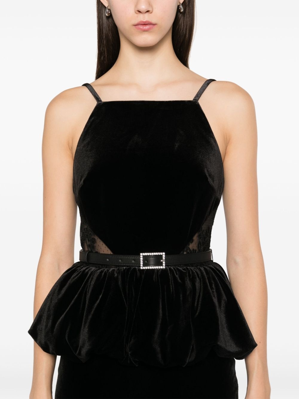 velvet peplum midi dress - 5
