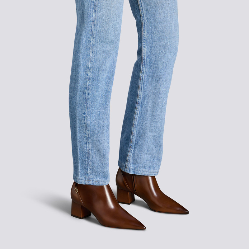 Santoni Women's brown leather mid-heel ankle boot outlook