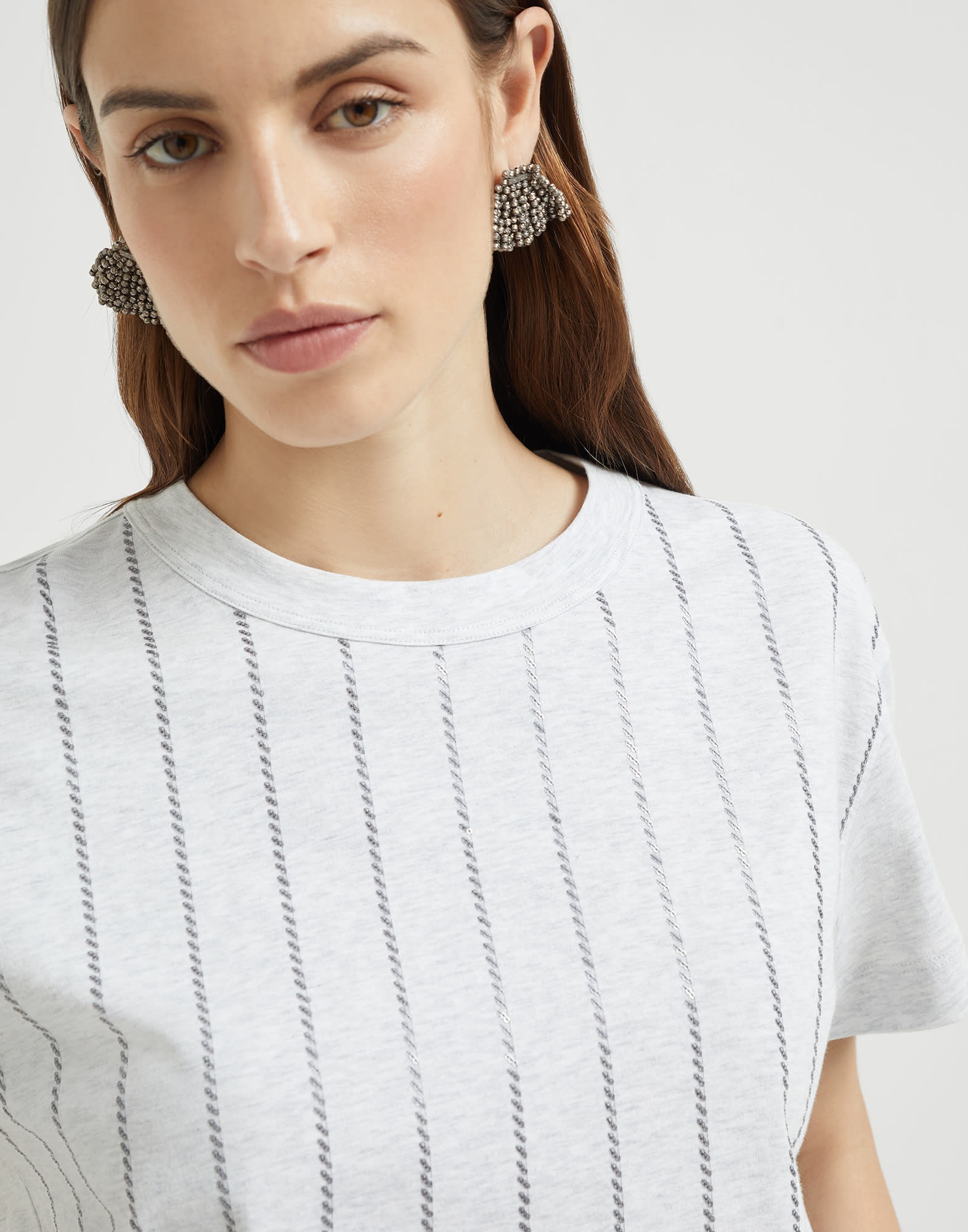 Cotton jersey T-shirt with dazzling chalk stripe embroidery - 3