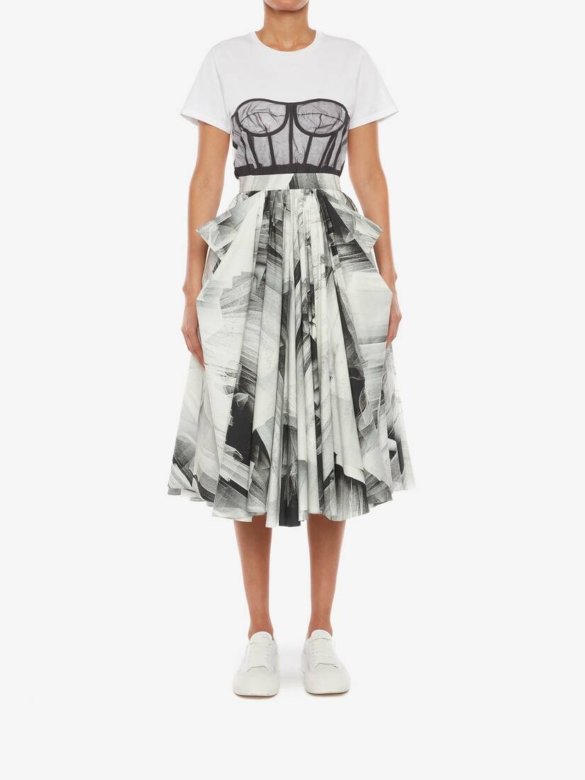 Women's Bustier Print Cropped T-shirt in White - 2