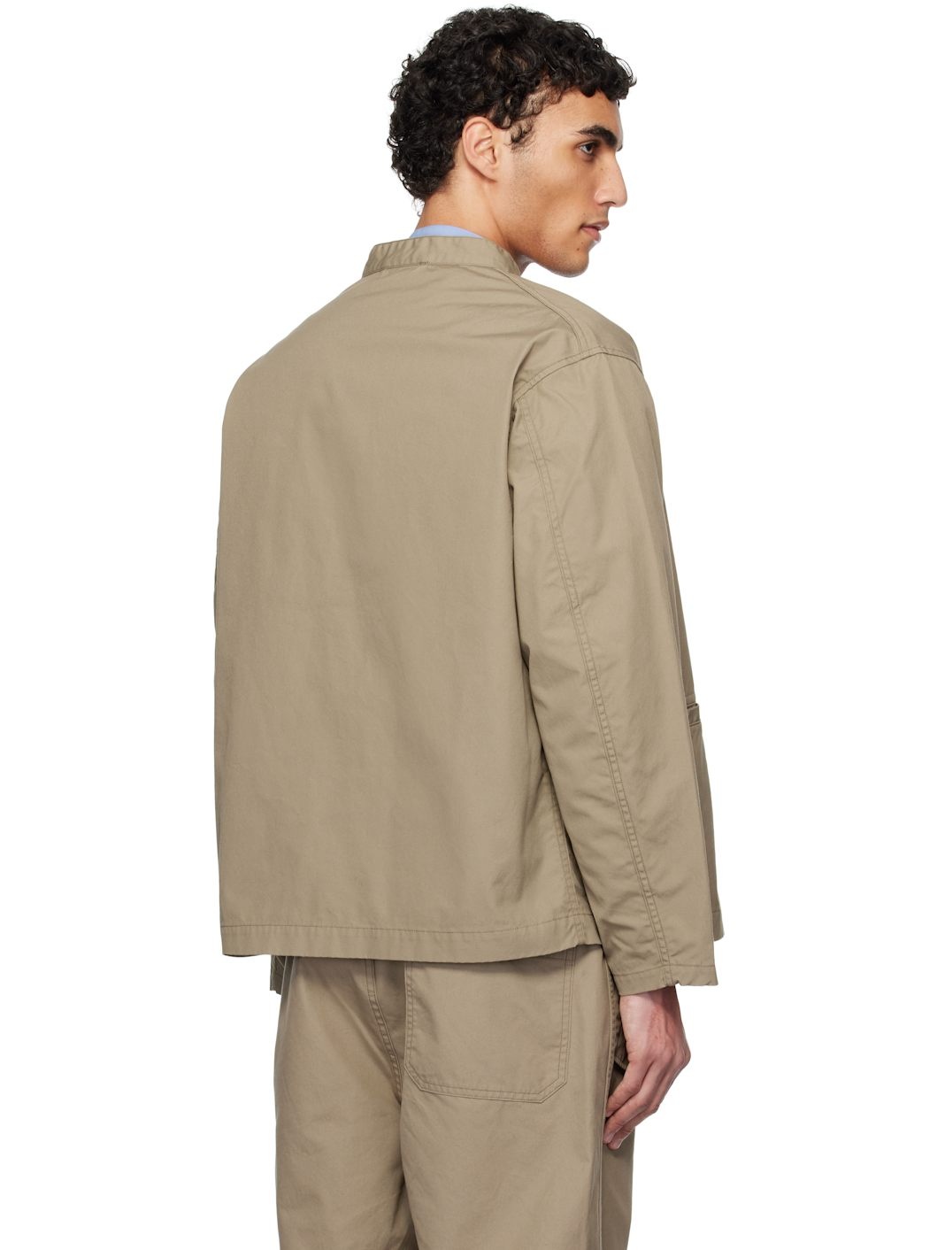 Taupe Band Collar Shirt Jacket - 3