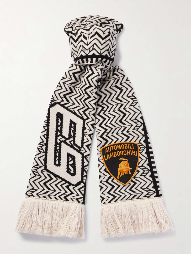 + Lamborghini Logo-Applquéd Fringed Merino Wool-Blend Scarf 1
