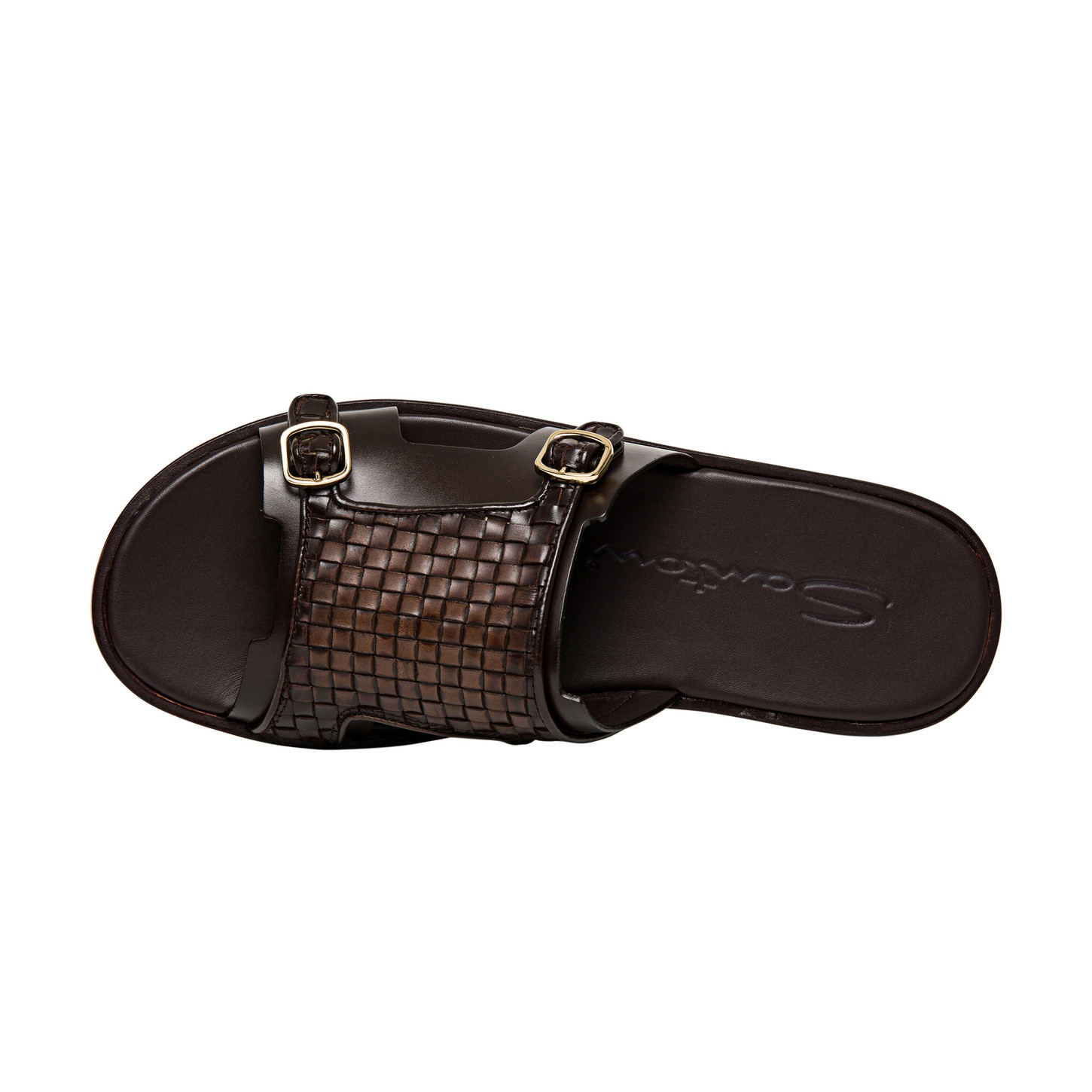 Men’s brown woven leather double-buckle sandal - 4