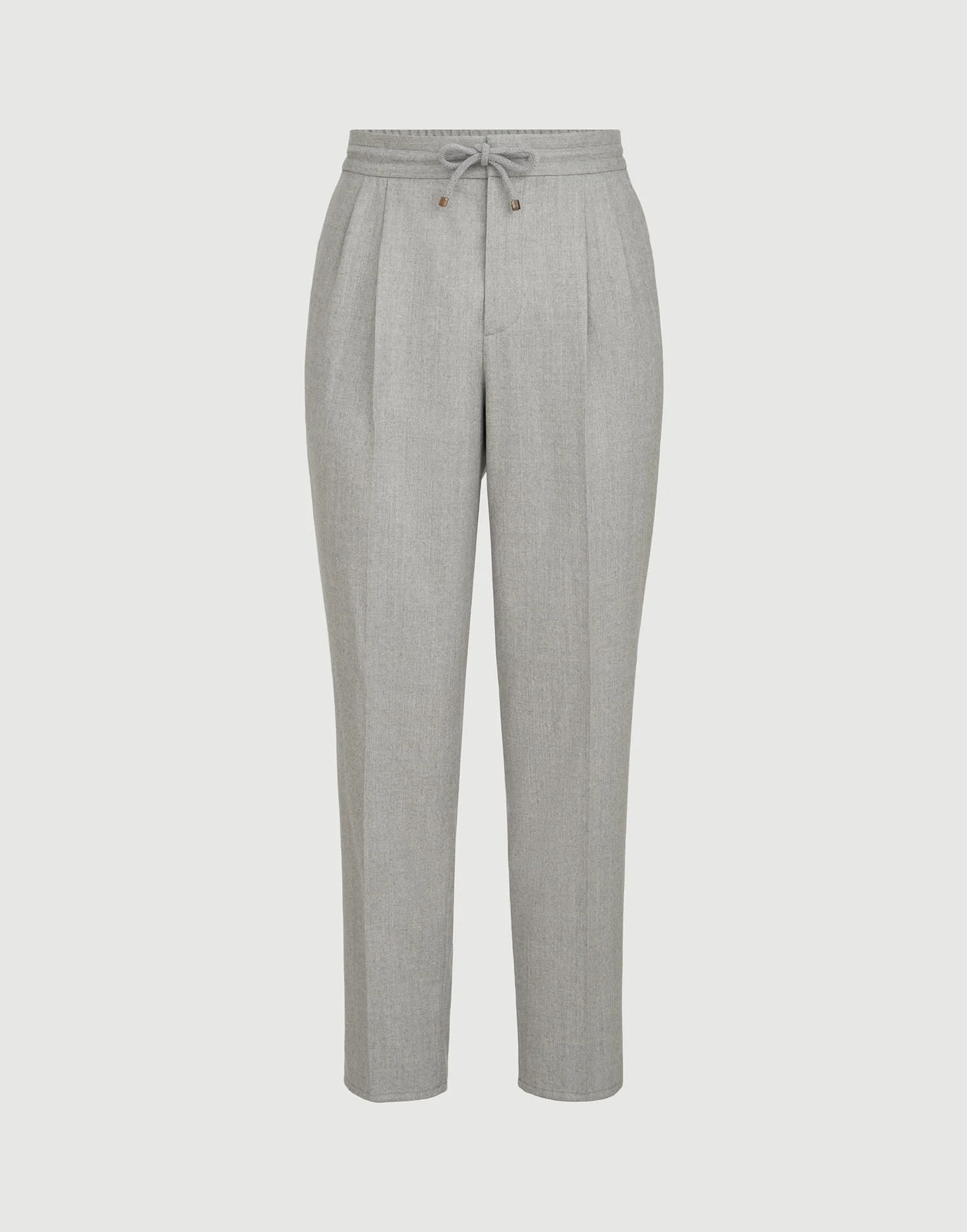 Virgin wool flannel trousers with drawstring and double pleats - 1