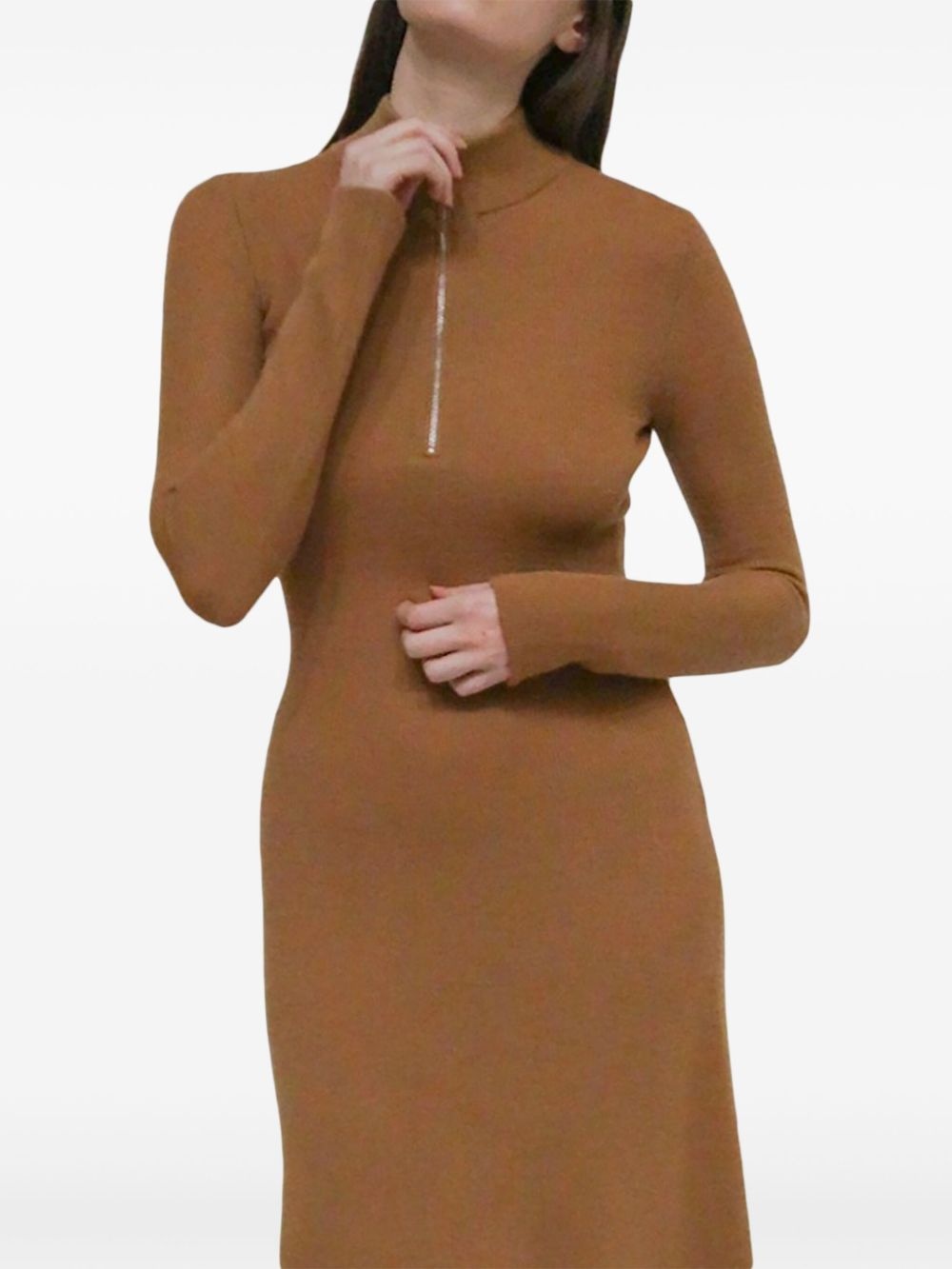 zip-up ribbed knit dress - 4